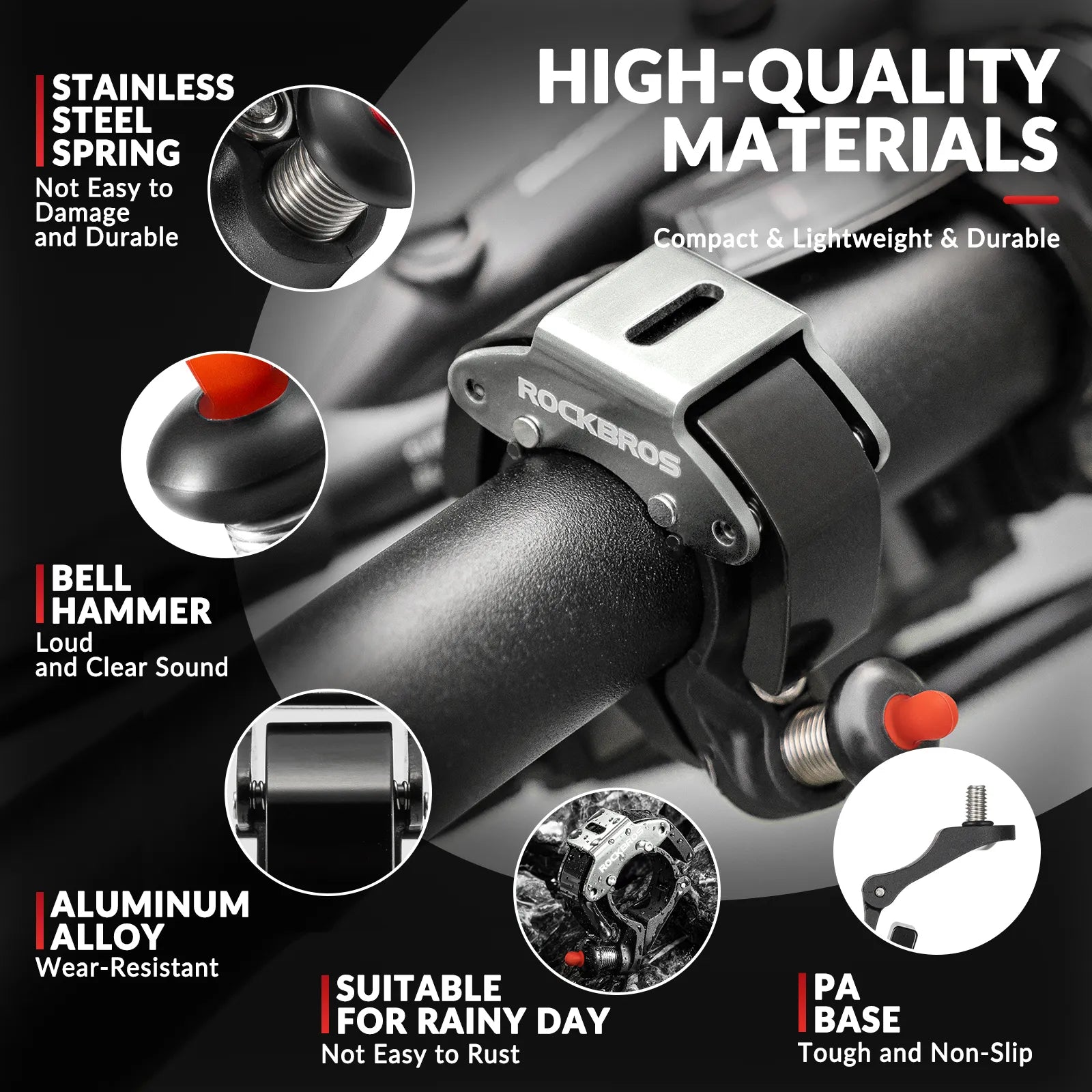 ROCKBROS C-Shape Mini Bike Bell in black, hidden bicycle bell for 22.2mm handlebars
#color_titanium