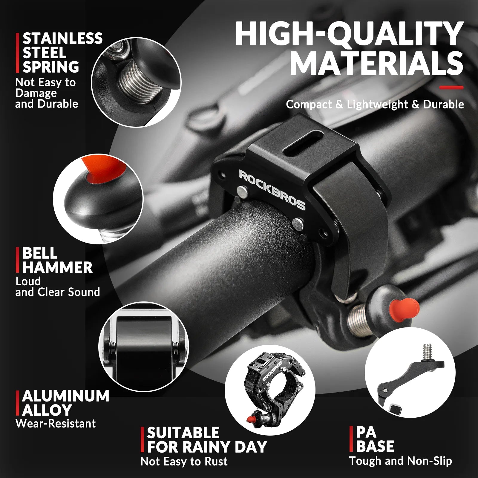 ROCKBROS C-Shape Mini Bike Bell in black, hidden bicycle bell for 22.2mm handlebars
#color_black