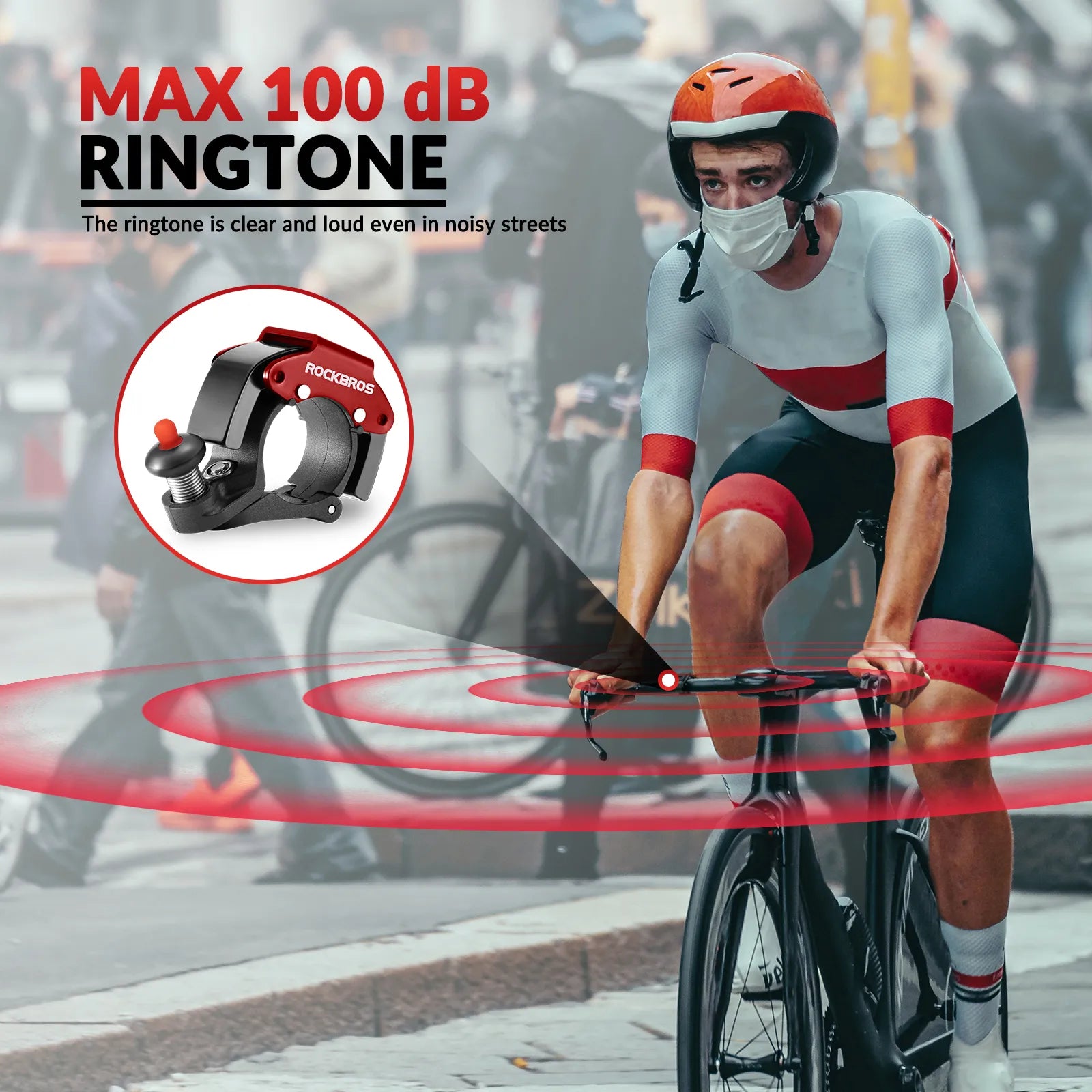 ROCKBROS C-Shape Mini Bike Bell in black, hidden bicycle bell for 22.2mm handlebars
#color_red