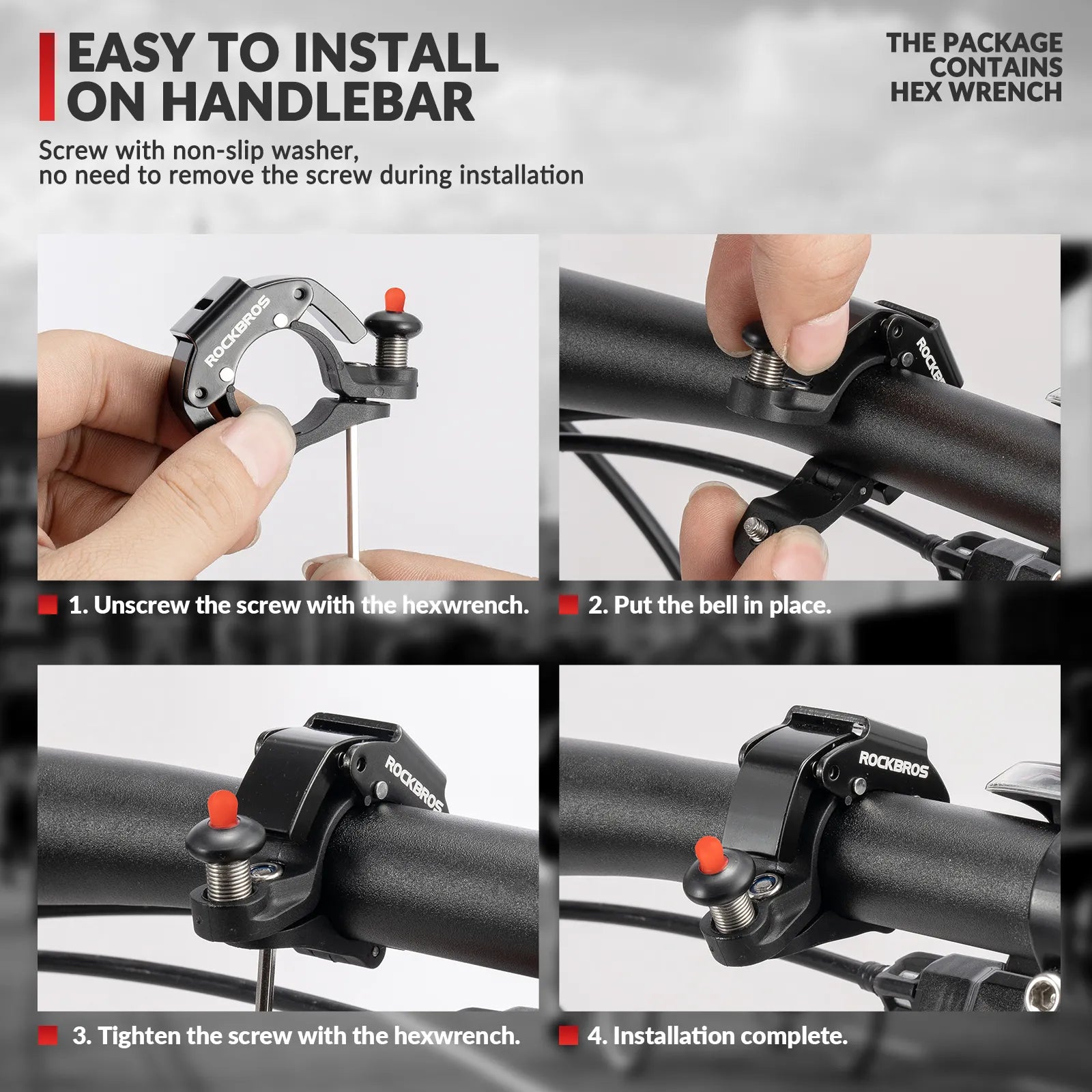 ROCKBROS C-Shape Mini Bike Bell in black, hidden bicycle bell for 22.2mm handlebars
#color_black
