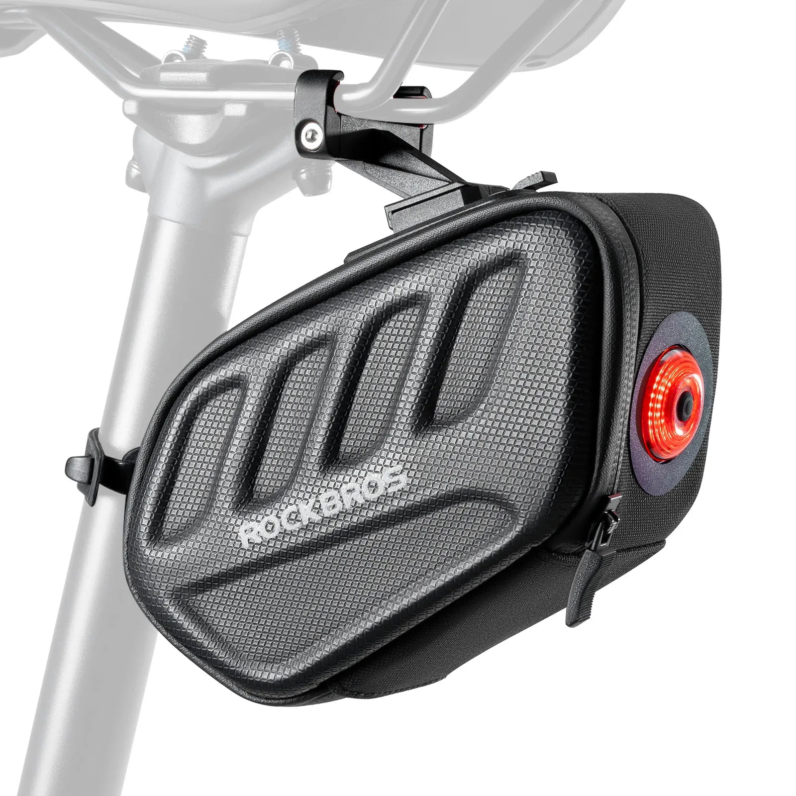 ROCKBROS C61 compact 0.45L hard shell bike saddle bag with integrated smart tail light