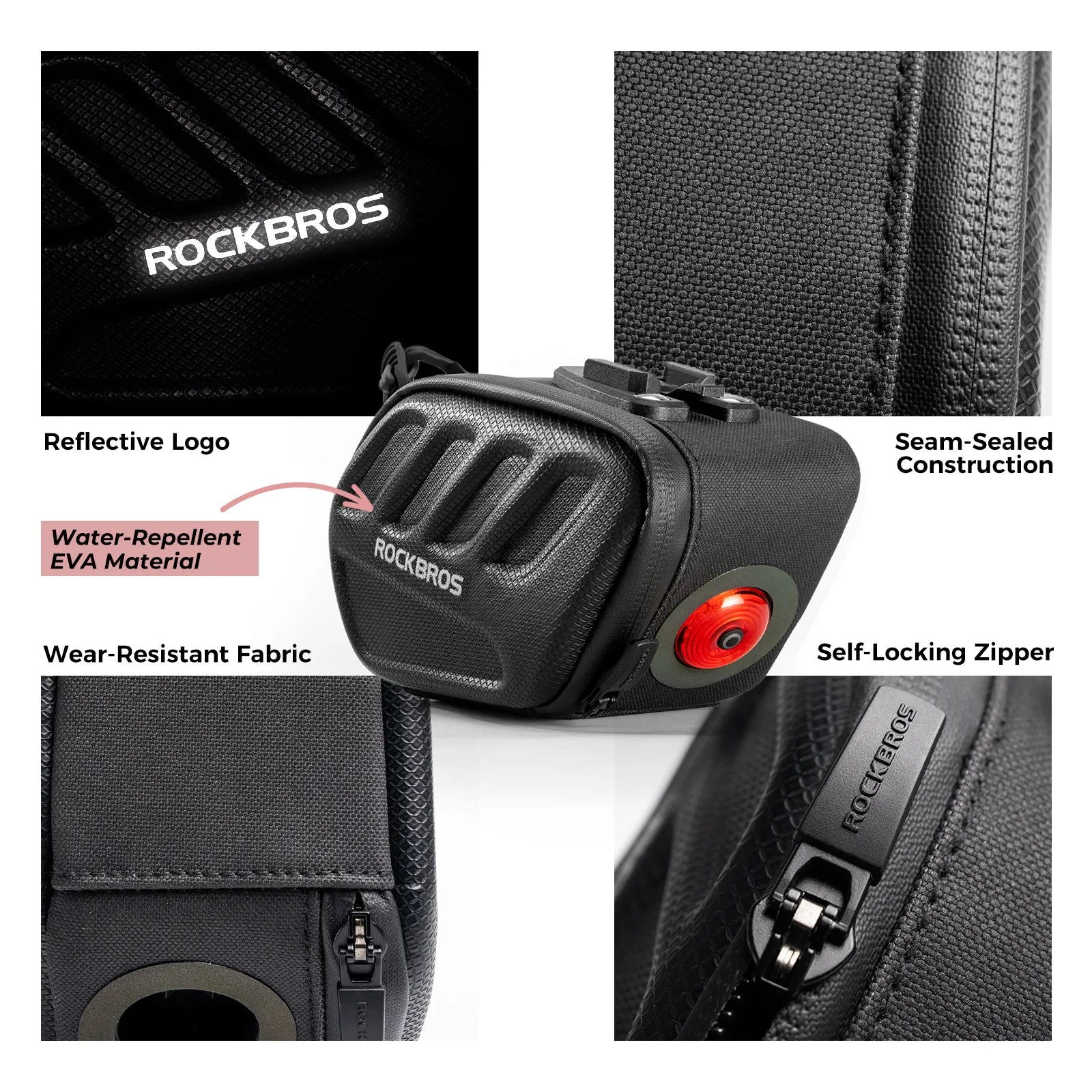 ROCKBROS C61 compact 0.45L hard shell bike saddle bag with integrated smart tail light