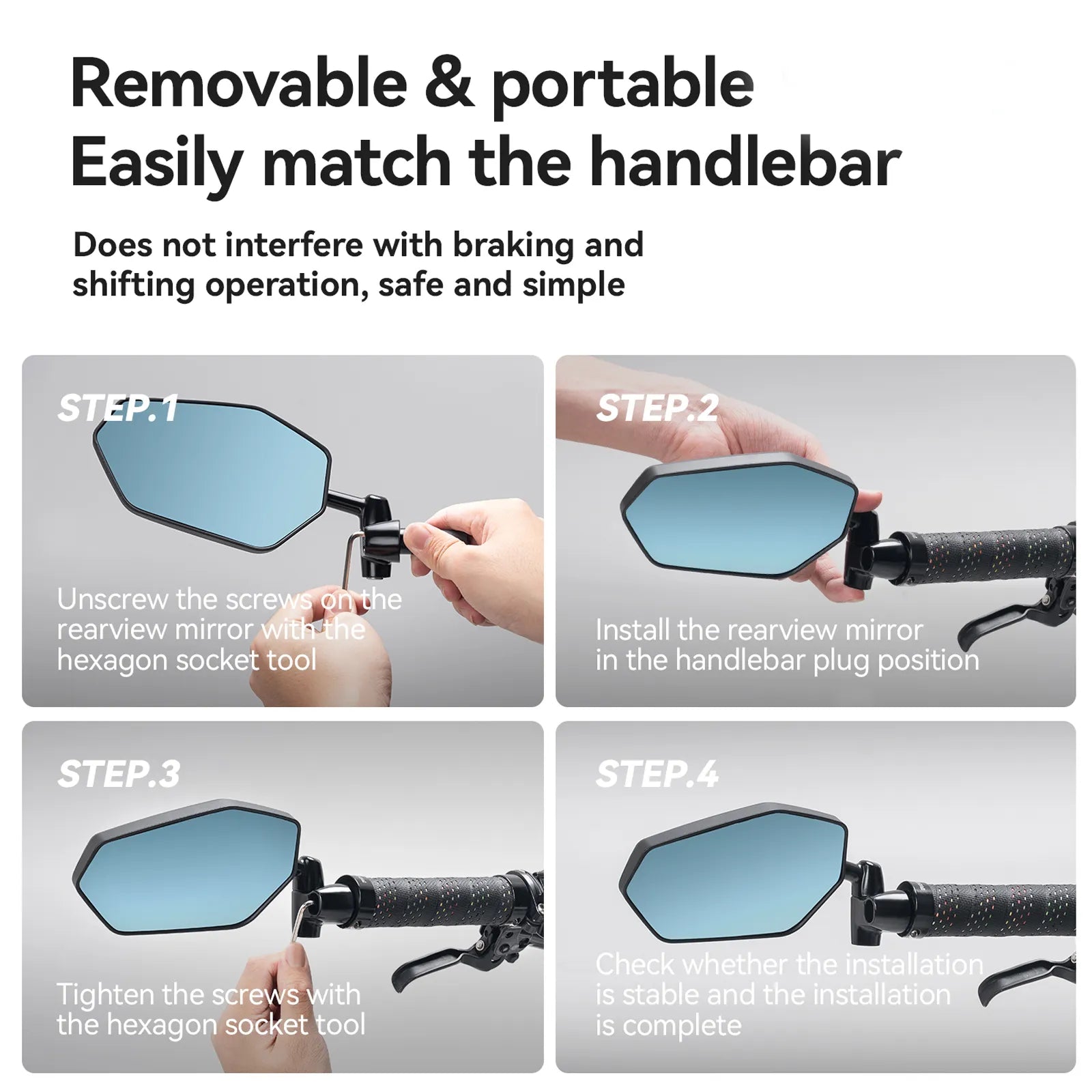 RockBros carbon fibre bike bar end mirror with HD anti-glare convex glass mounted on bicycle handlebar