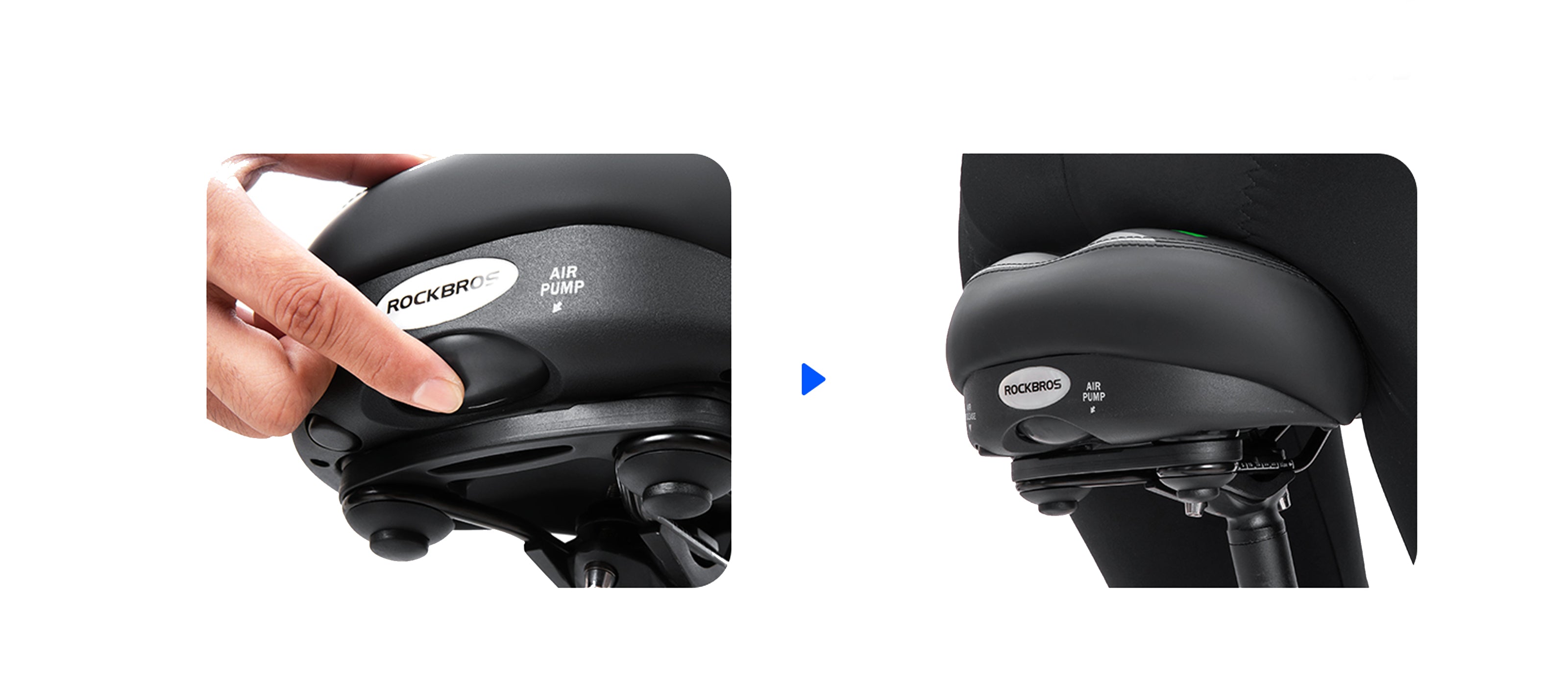 ROCKBROS comfort air bike saddle with inflatable design for shock absorption.