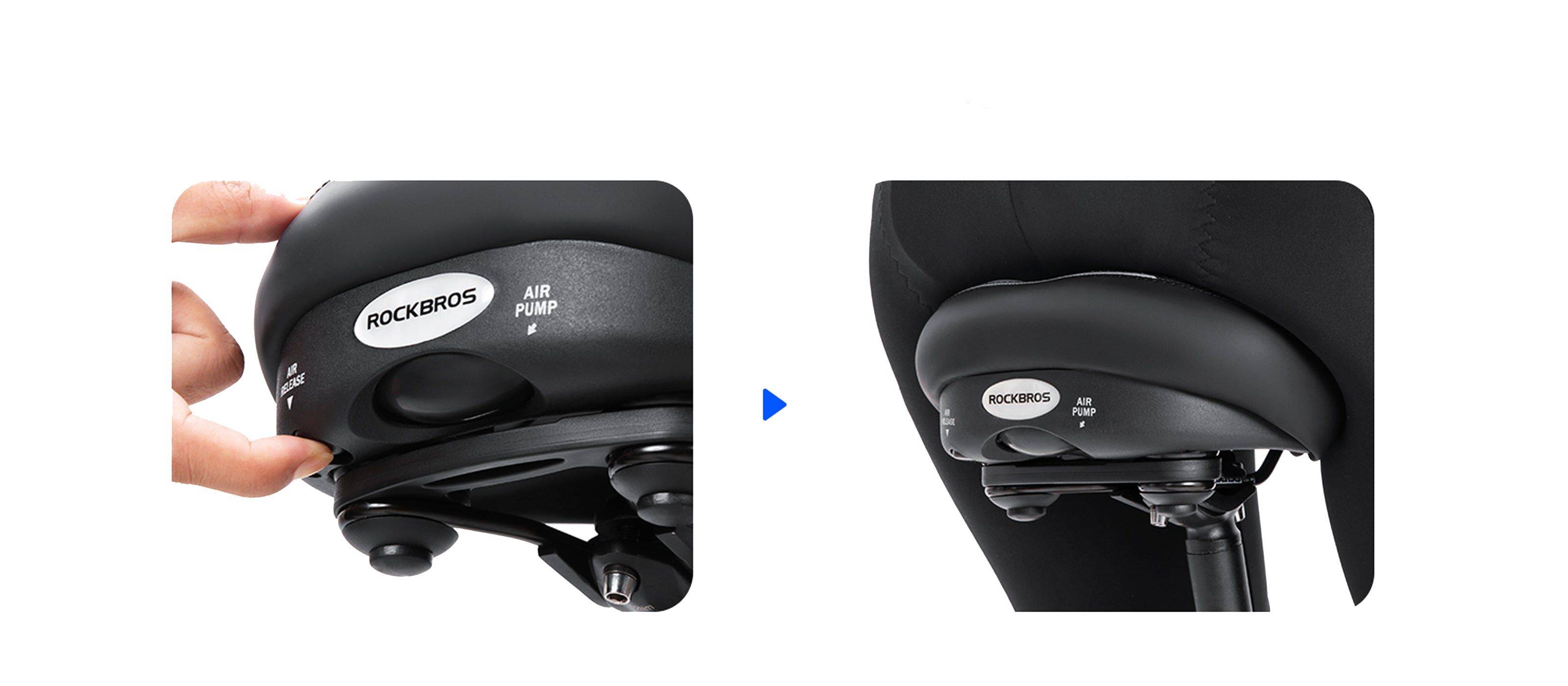 ROCKBROS comfort air bike saddle with inflatable design for shock absorption.