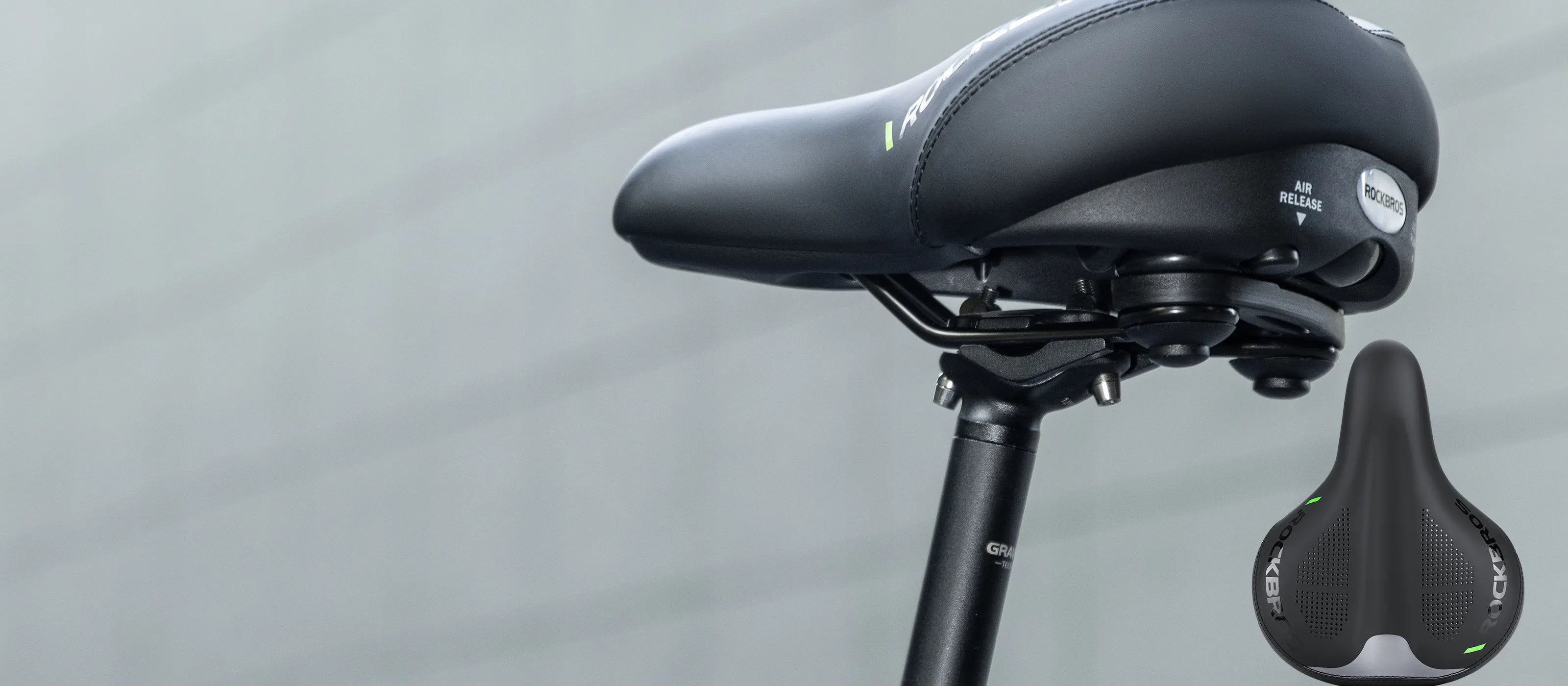 ROCKBROS comfort air bike saddle with inflatable design for shock absorption.