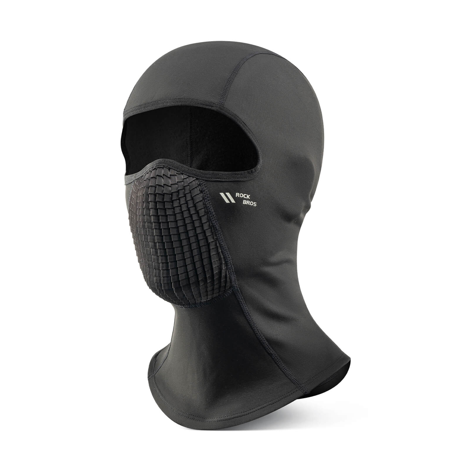 A close-up of Rockbros cycling balaclava high-elasticity thermal fabric shows how it locks in heat for comfortable wear.
#color_black