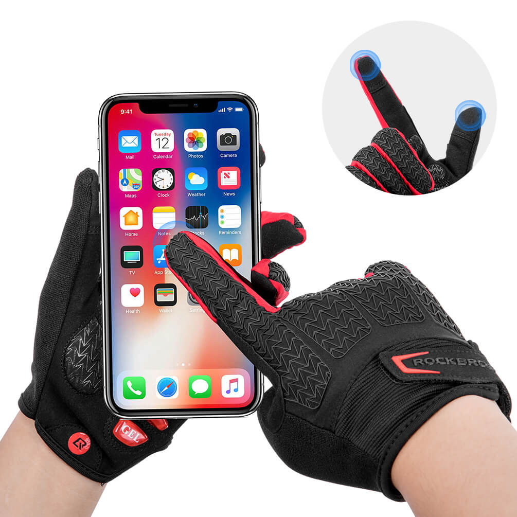 rockbros full finger cycling gloves with touch screen, anti-slip design
#color_red