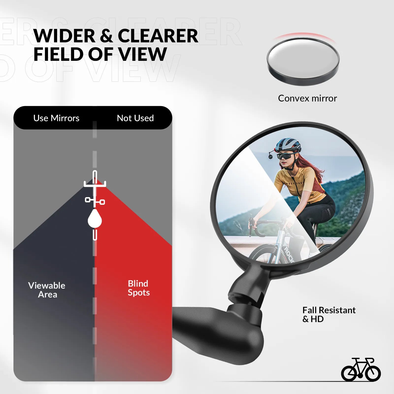 ROCKBROS cycling helmet rear view mirror with adjustable and extendable arm.
#color_black