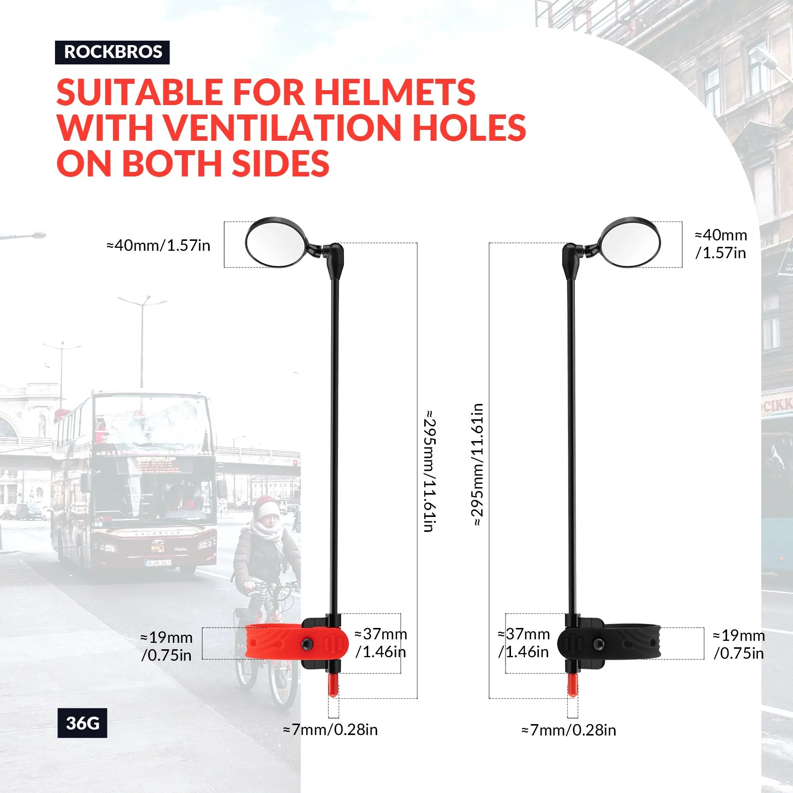 ROCKBROS cycling helmet rear view mirror with adjustable and extendable arm.
#color_red