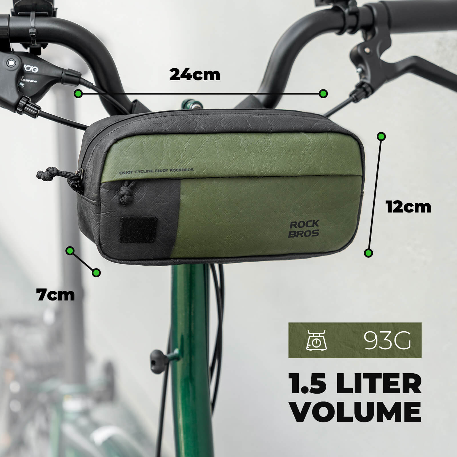rockbros lightweight bike front bag made with tear-resistant paper material.