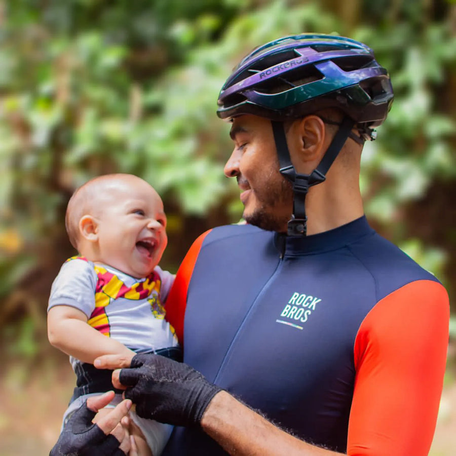 ROCKBROS Father's Day dad and son riding bikes together