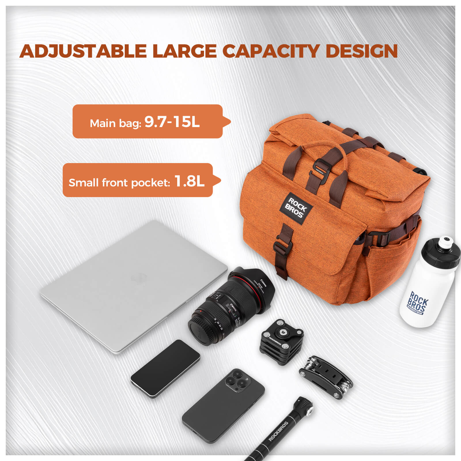 rockbros folding bike handlebar bag and backpack h46 convertible commuter storage solution.
 #Color_Orange