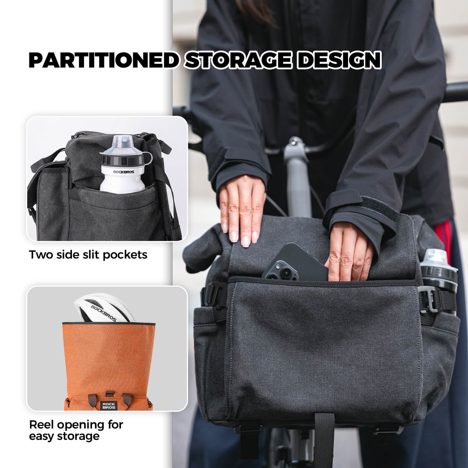 rockbros folding bike handlebar bag and backpack h46 convertible commuter storage solution.
 #Color_Orange