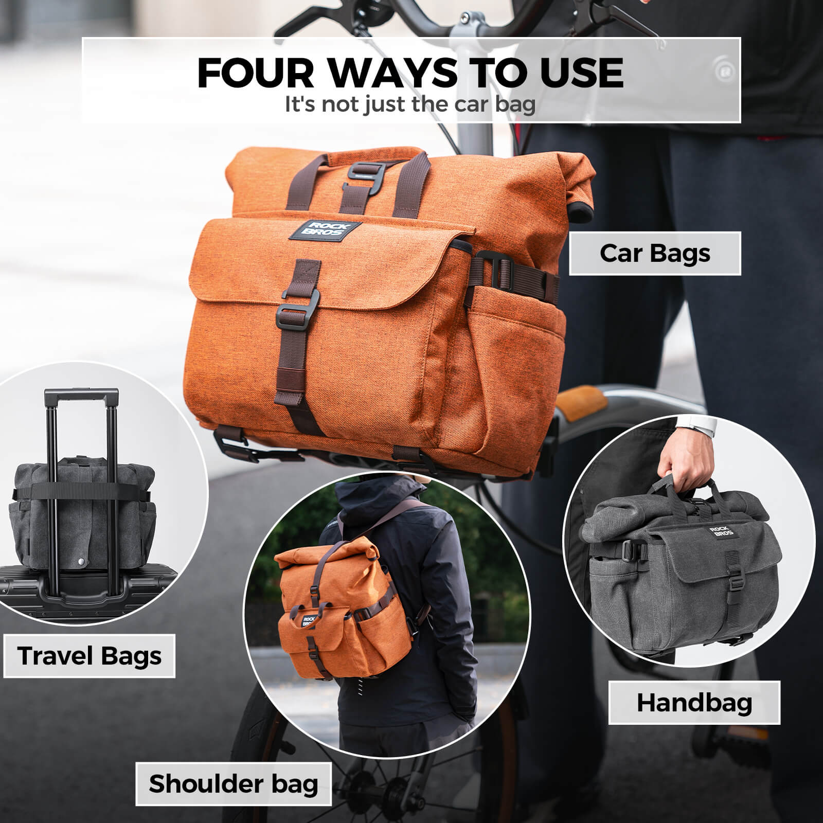 rockbros folding bike handlebar bag and backpack h46 convertible commuter storage solution.
 #Color_Orange