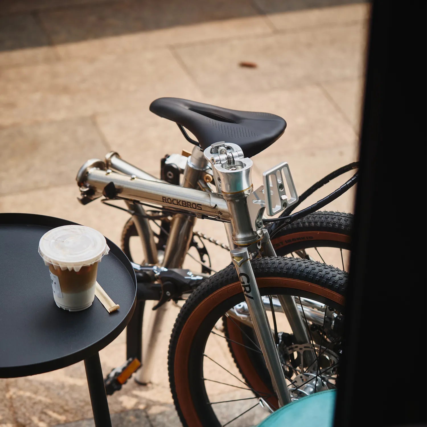 Side profile of the Rockbros Garvis 20 inch folding bike, showcasing the slim 4130 chromoly frame and 9-speed setup.