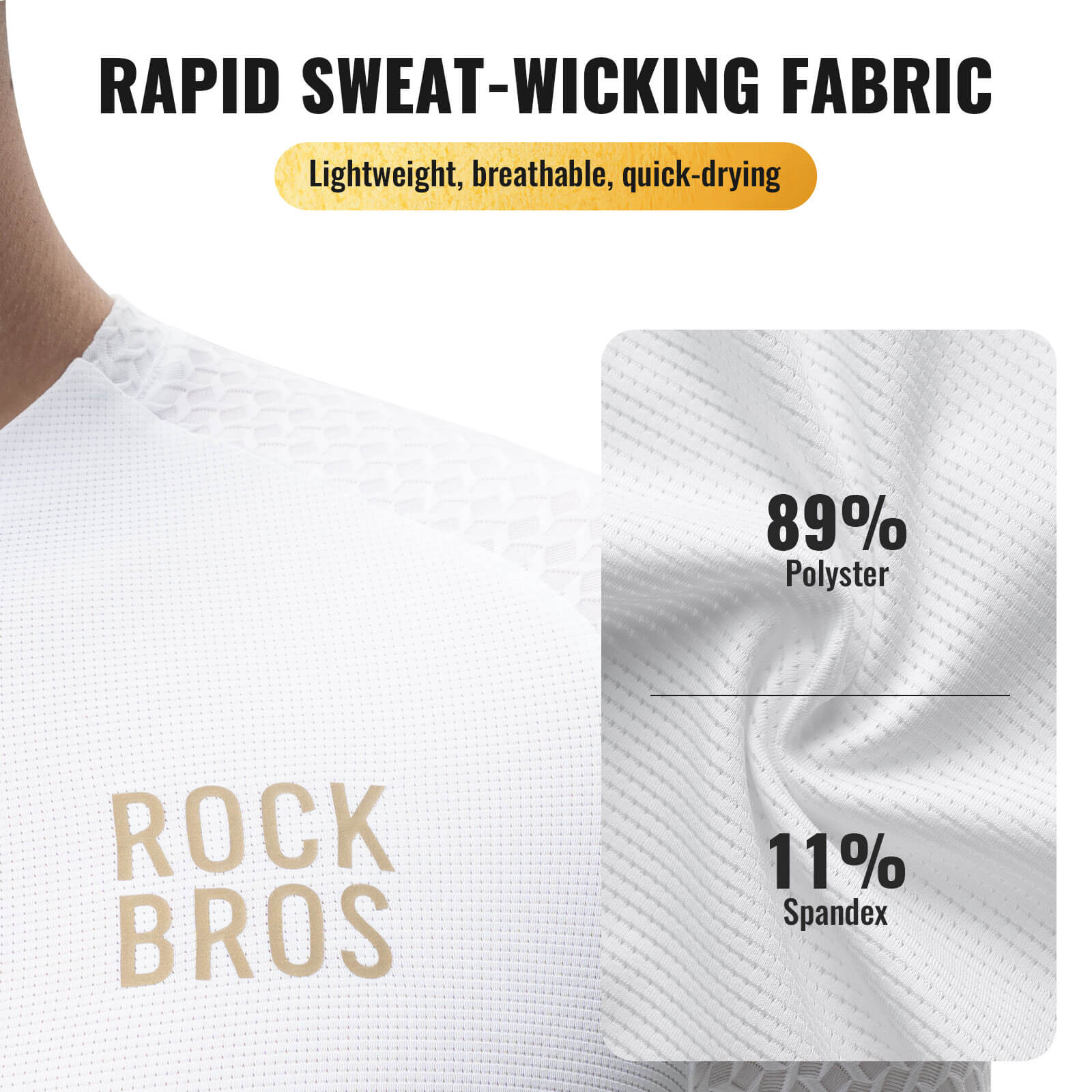 rockbros gold series short sleeve cycling jersey designed for summer rides, lightweight breathable bike jersey ideal for road cycling and training
#color_white