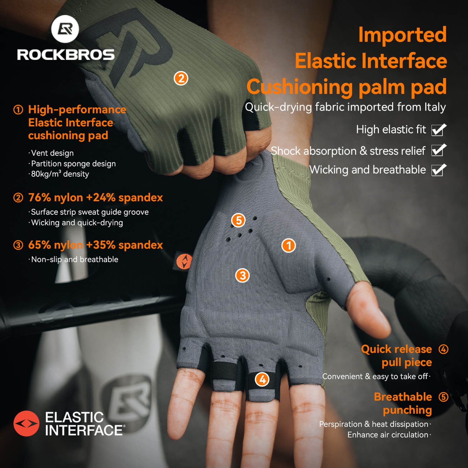 Comfortable gel-padded cycling gloves with elastic interface and non-slip design
#color_black