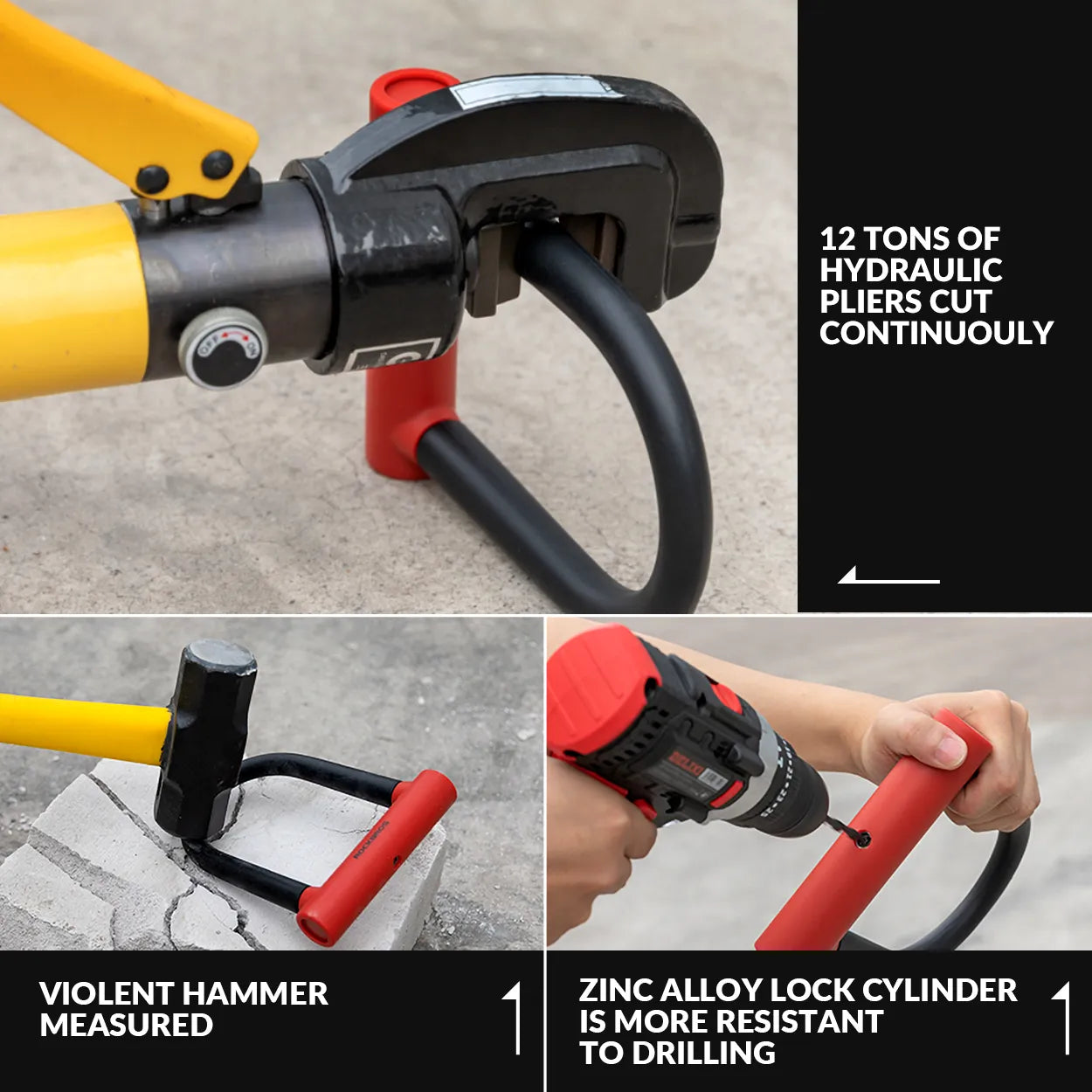 Rockbros heavy duty bike U lock with steel cable and 3 keys on a plain background.
#options_U Lock + Cable