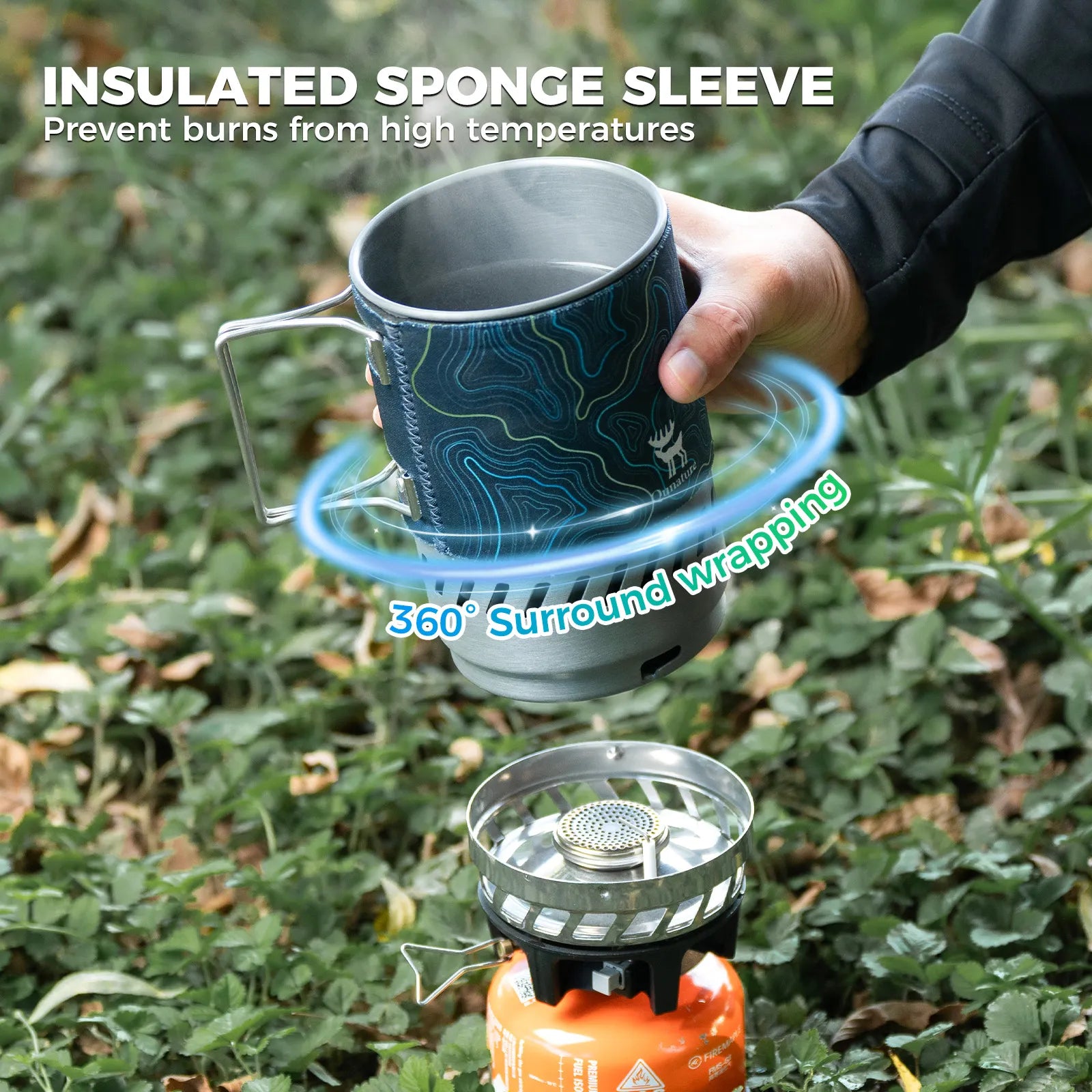 Qunature Portable High-Efficiency Camping Stove System with Integrated Pot for Hiking.
#color_blue