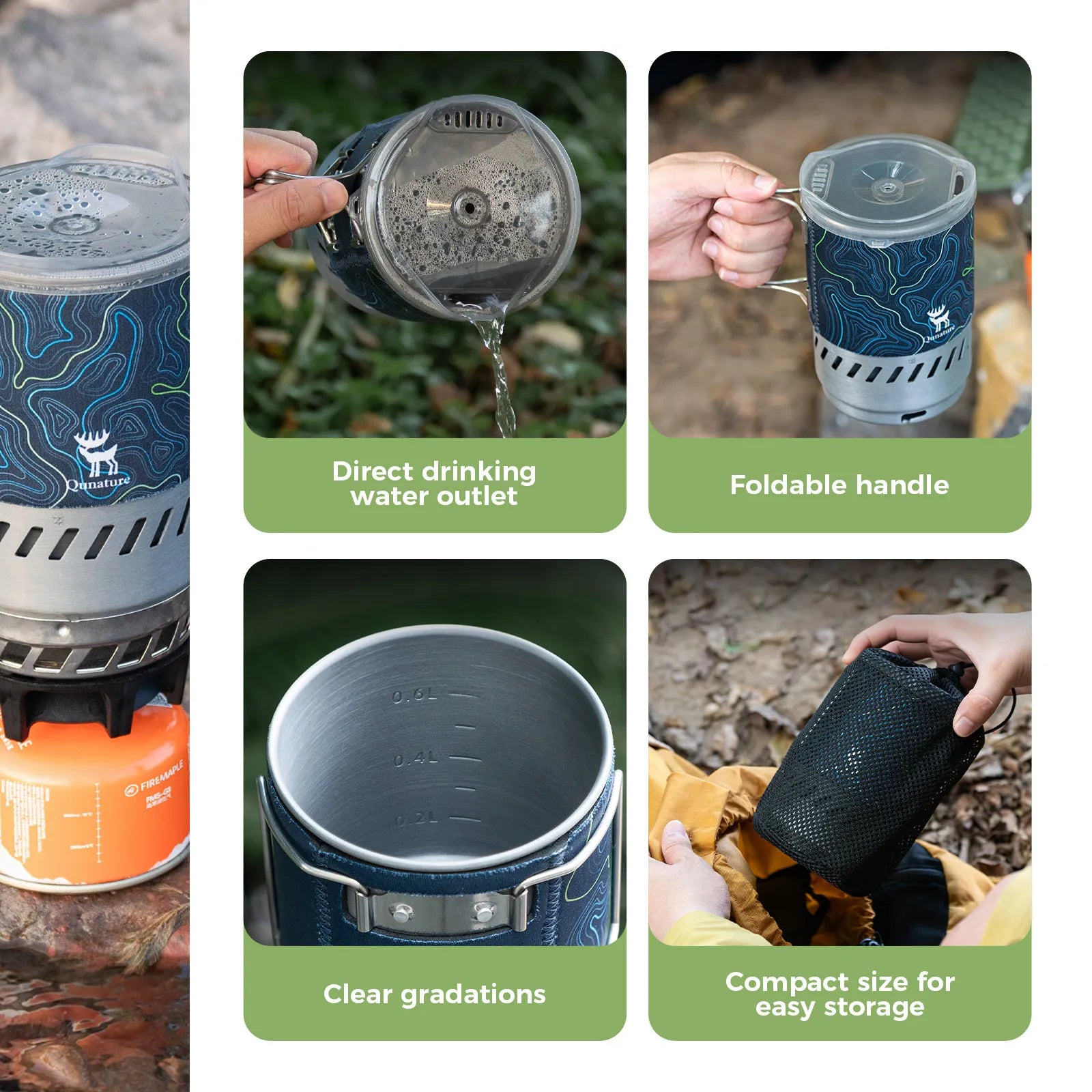 Qunature Portable High-Efficiency Camping Stove System with Integrated Pot for Hiking.
#color_blue
