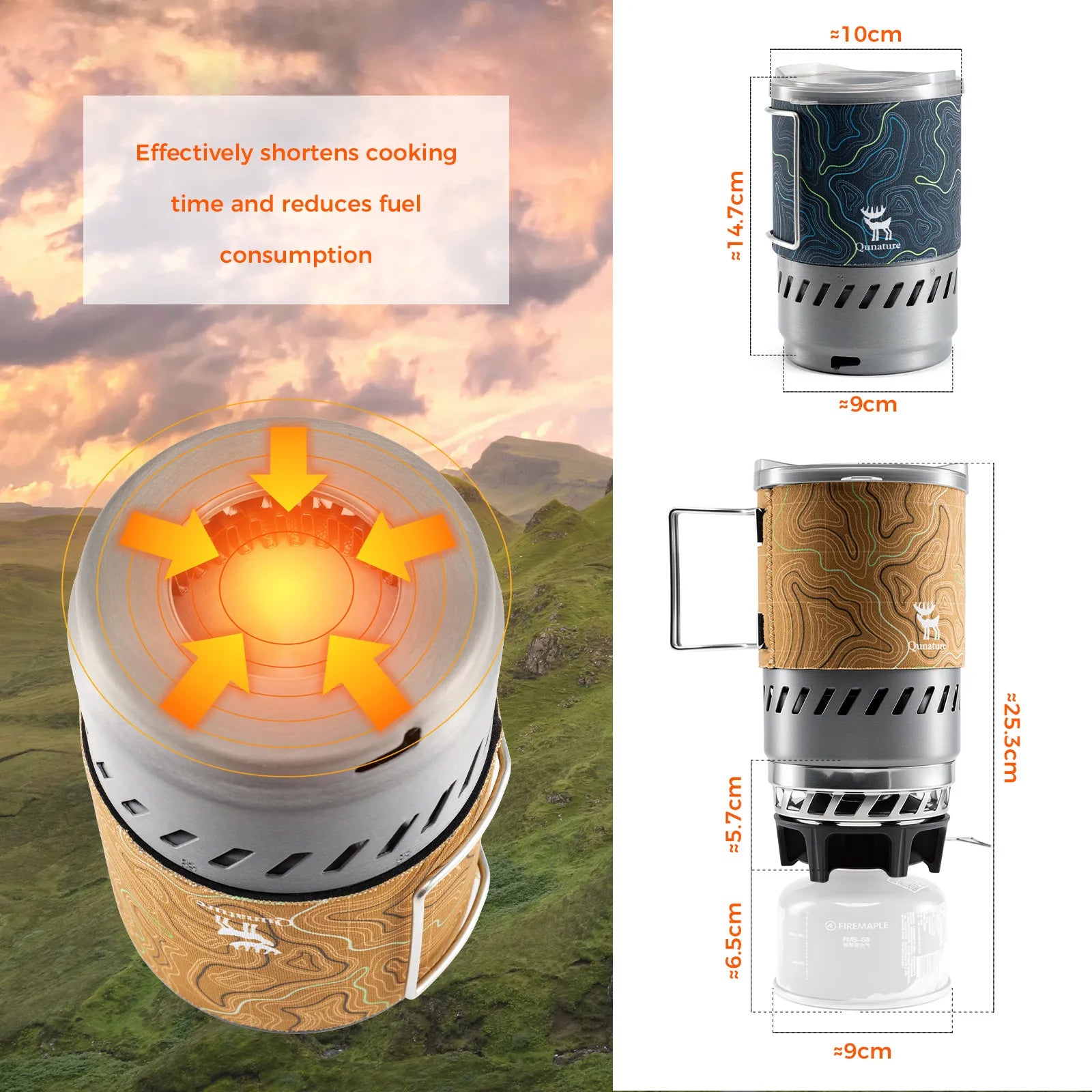 Qunature Portable High-Efficiency Camping Stove System with Integrated Pot for Hiking.
#color_khaki
