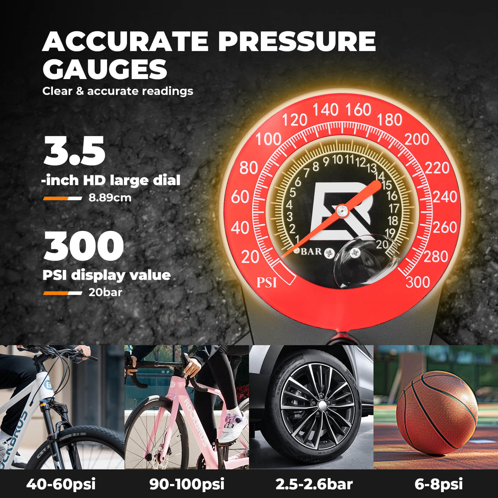 rockbros aluminium high pressure bike floor pump for road and mountain bikes.
#color_black