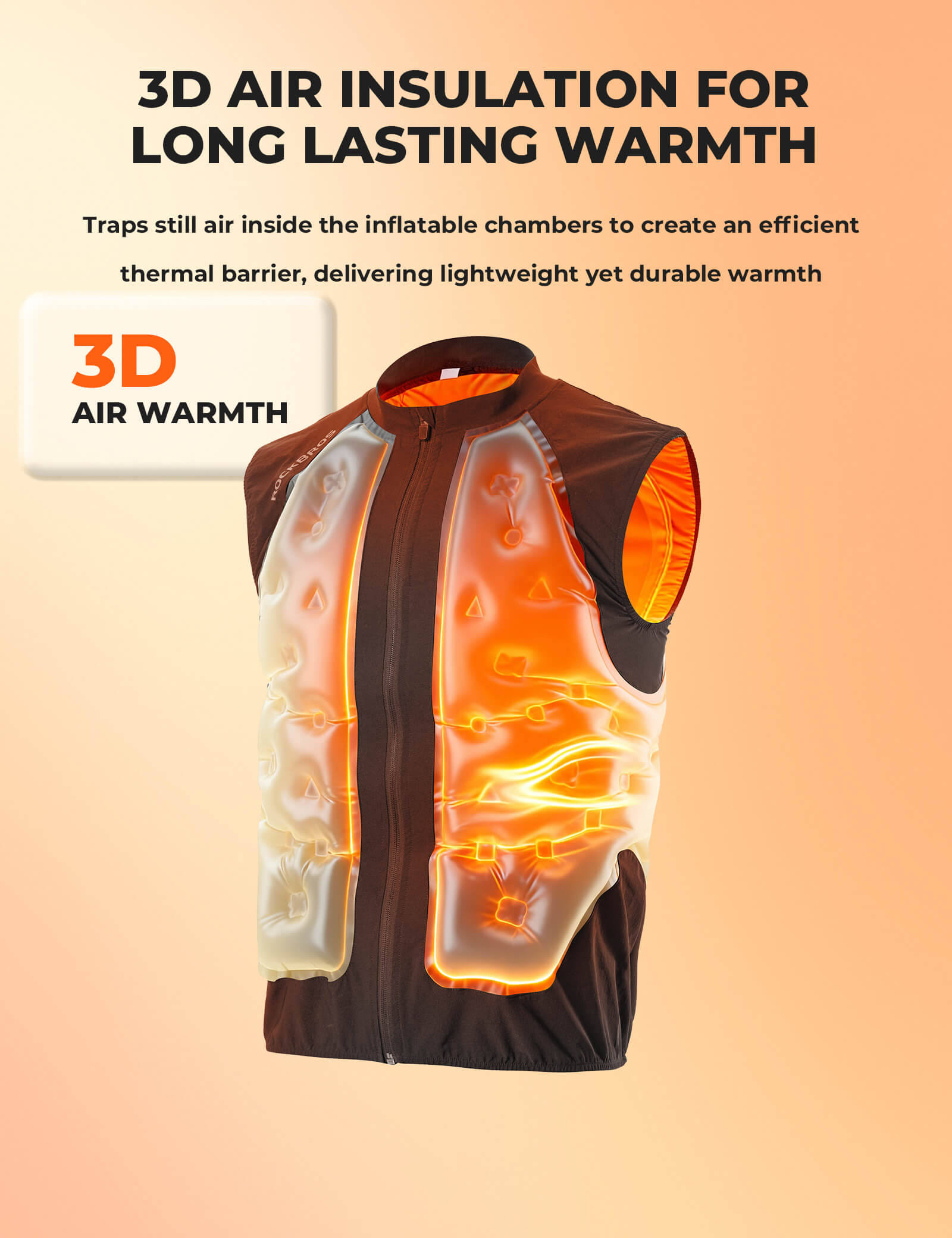 ROCKBROS Unisex Inflatable Vest - All-Weather Smart Temperature Regulating Bodywarmer in Black