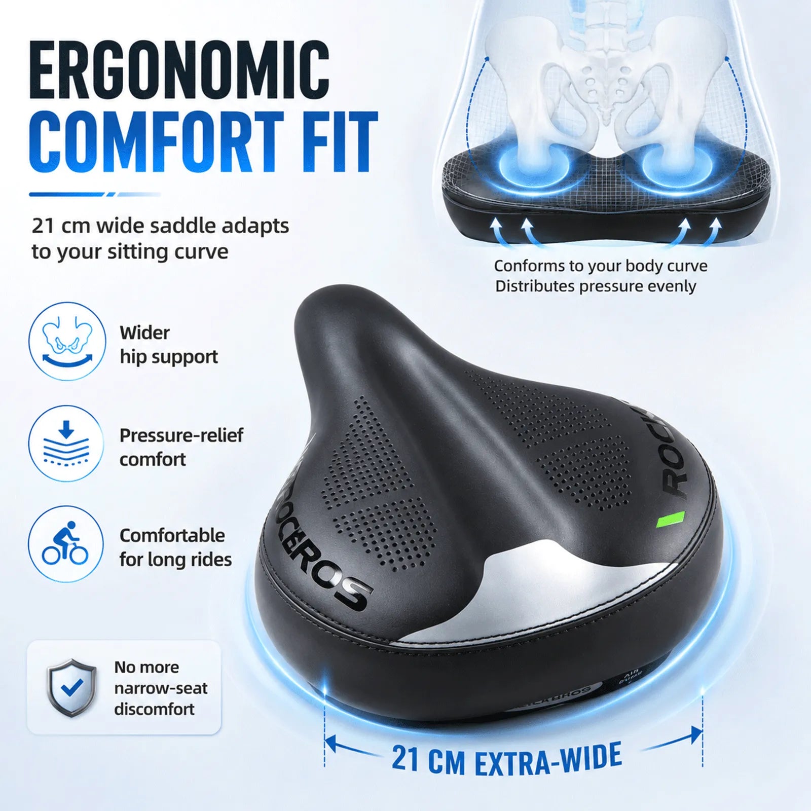 ROCKBROS inflatable shock absorbing bike saddle for smooth rides.