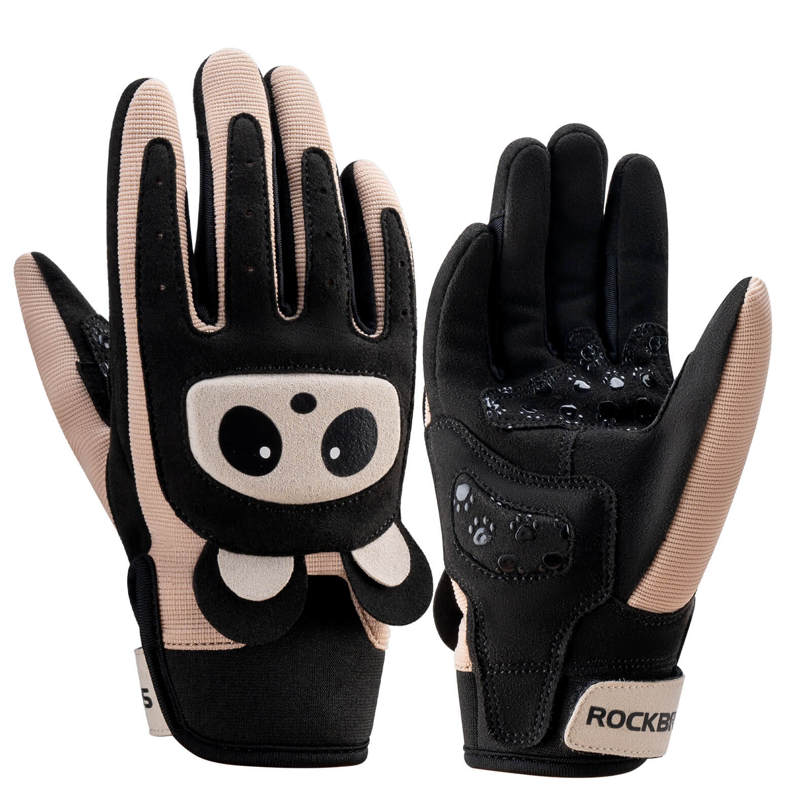 rockbros kids anti-slip full finger cycling gloves for children riding bikes.
#color_brown