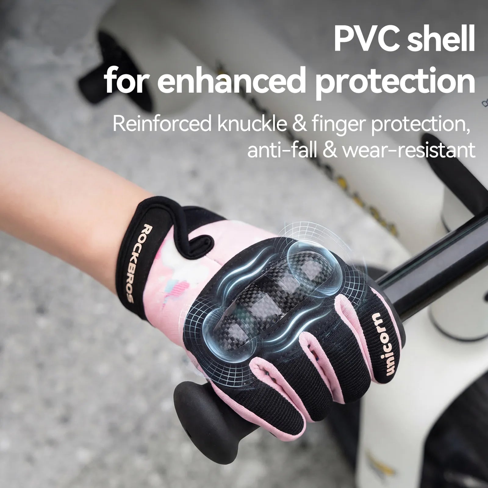 ROCKBROS Kids Full Finger Sports Gloves with Impact Resistant PVC Knuckle Guard for Cycling and BMX.
#color_green
