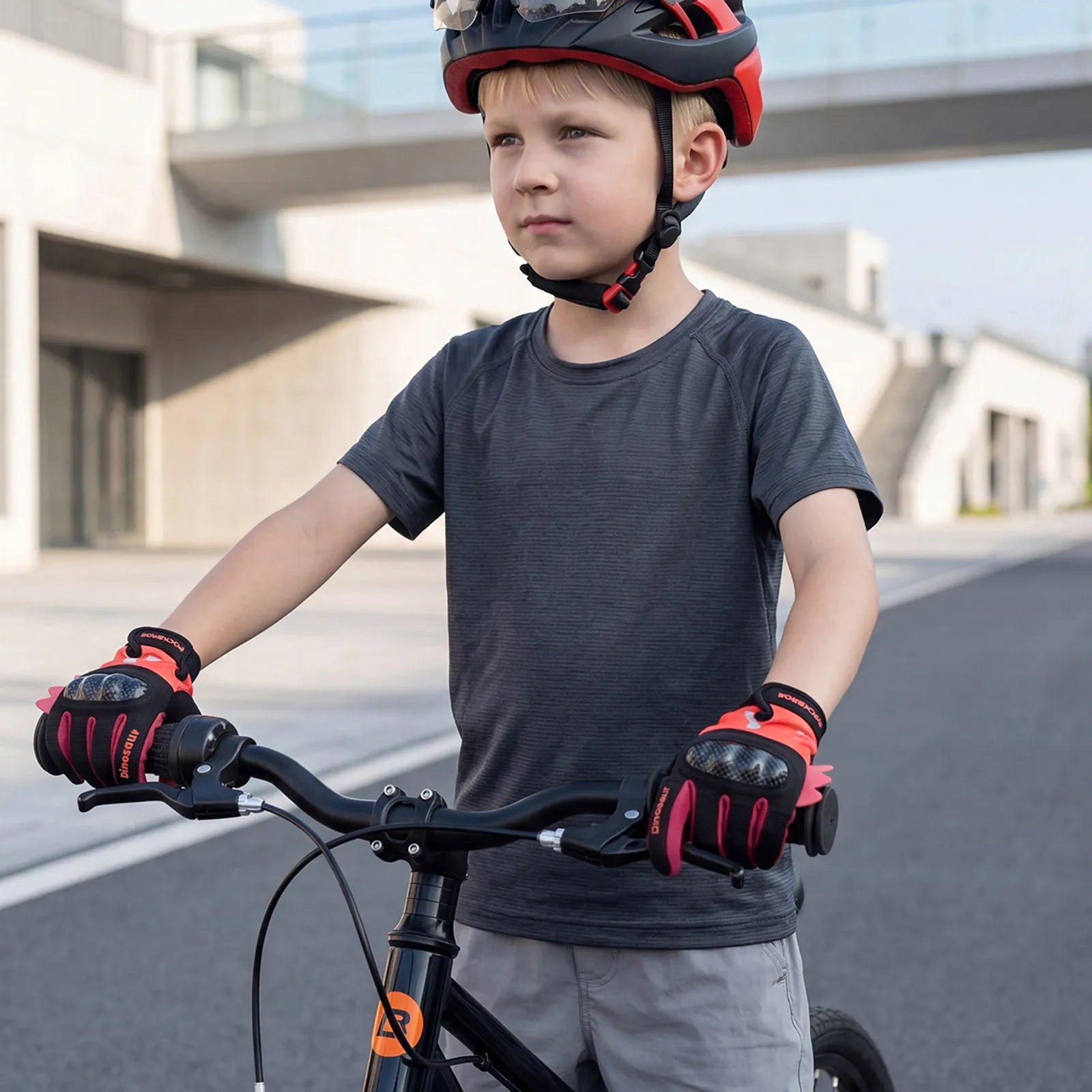 ROCKBROS Kids Full Finger Sports Gloves with Impact Resistant PVC Knuckle Guard for Cycling and BMX.
#color_pink