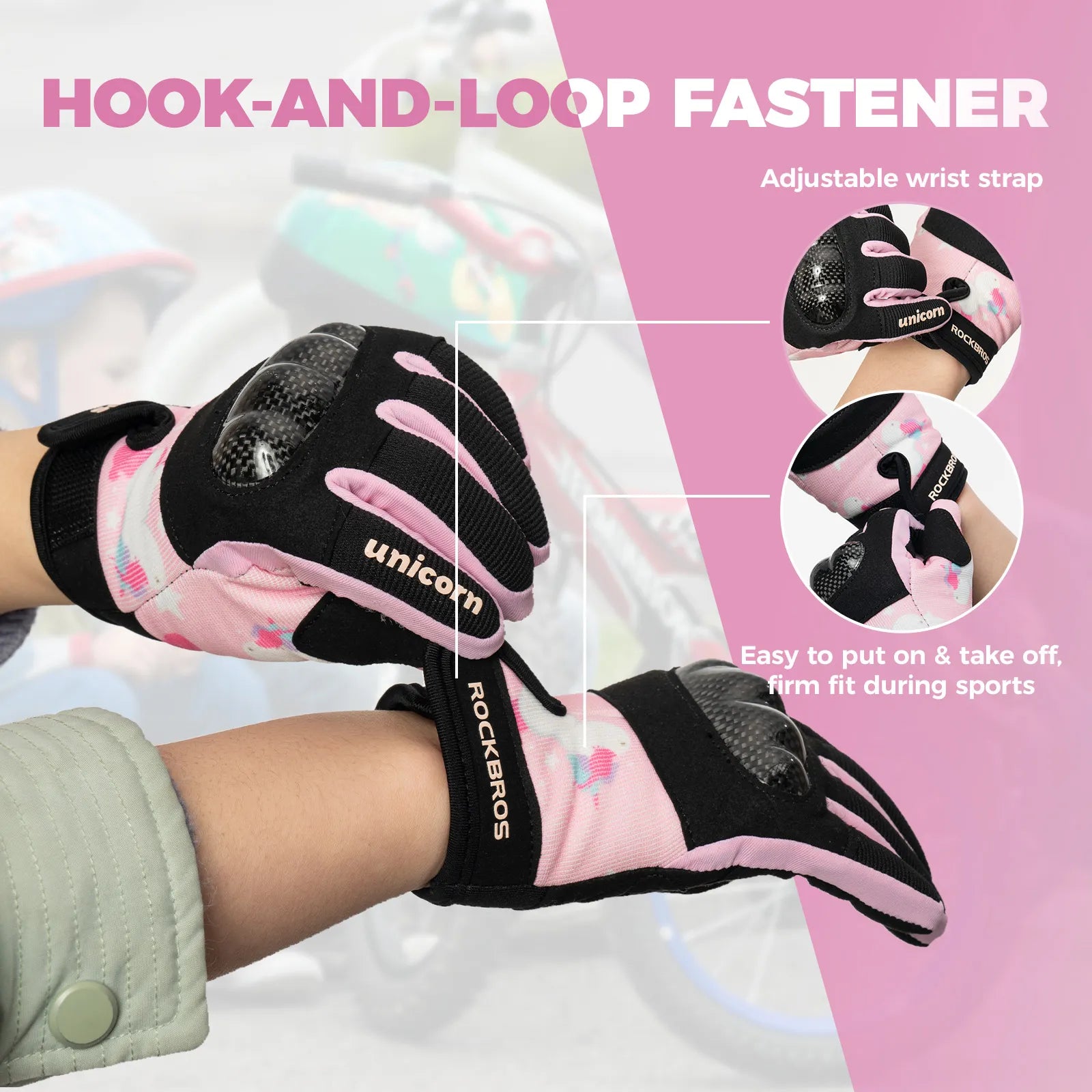 ROCKBROS Kids Full Finger Sports Gloves with Impact Resistant PVC Knuckle Guard for Cycling and BMX.
#color_purple