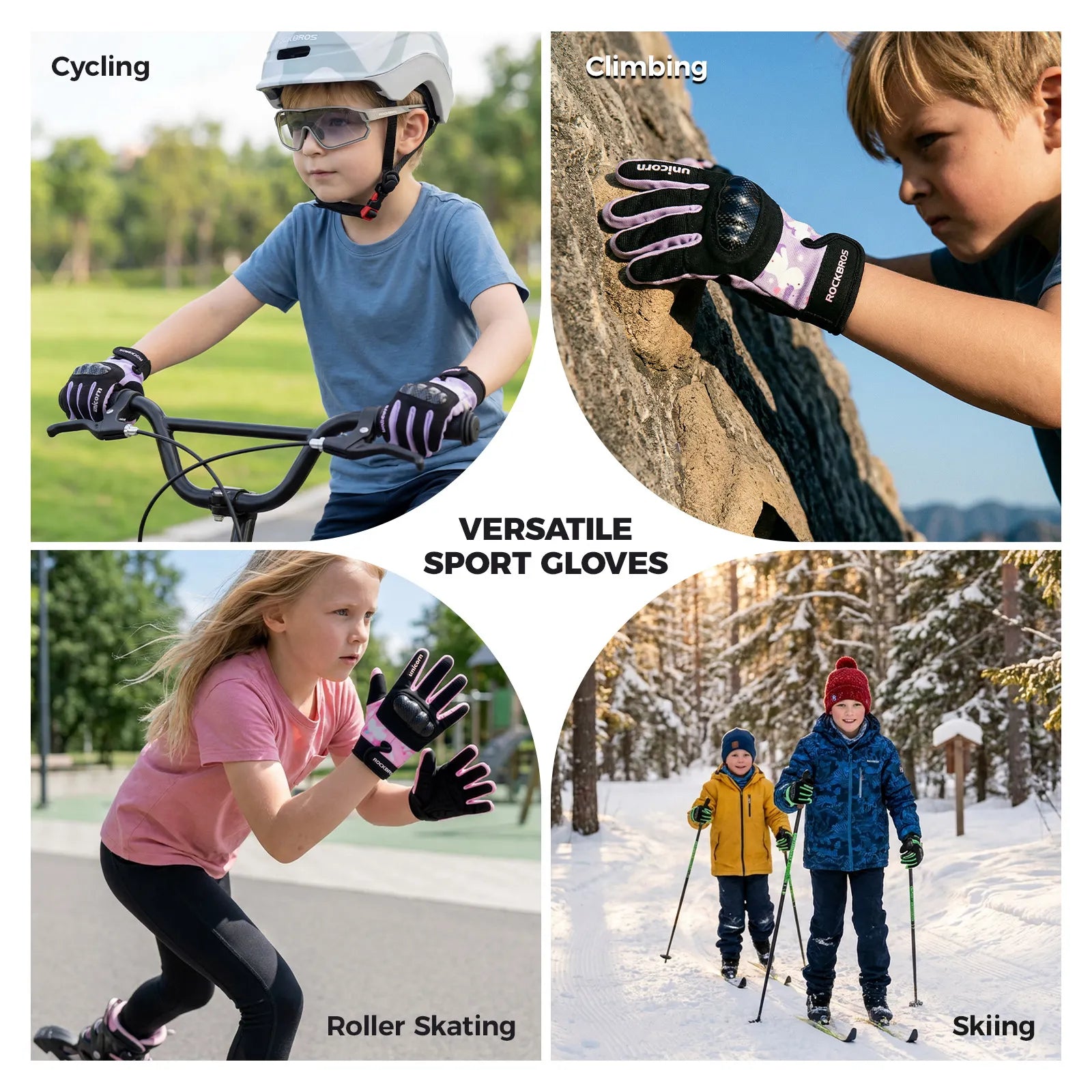 ROCKBROS Kids Full Finger Sports Gloves with Impact Resistant PVC Knuckle Guard for Cycling and BMX.
#color_purple