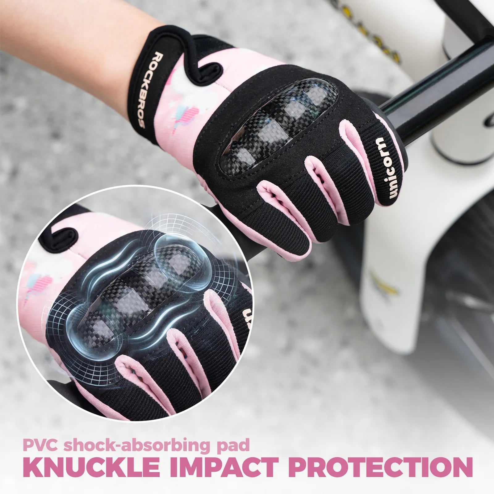 ROCKBROS Kids Full Finger Sports Gloves with Impact Resistant PVC Knuckle Guard for Cycling and BMX.
#color_red