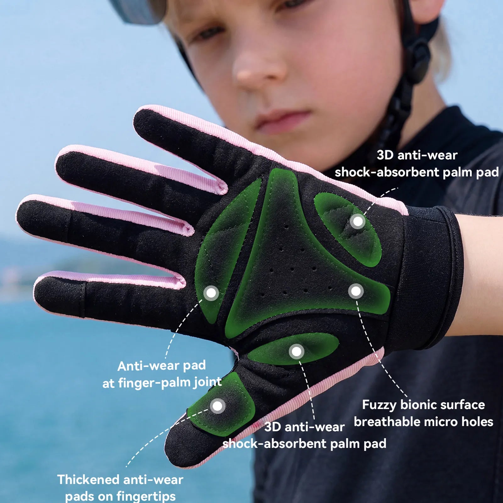 ROCKBROS Kids Full Finger Sports Gloves with Impact Resistant PVC Knuckle Guard for Cycling and BMX.
#color_red