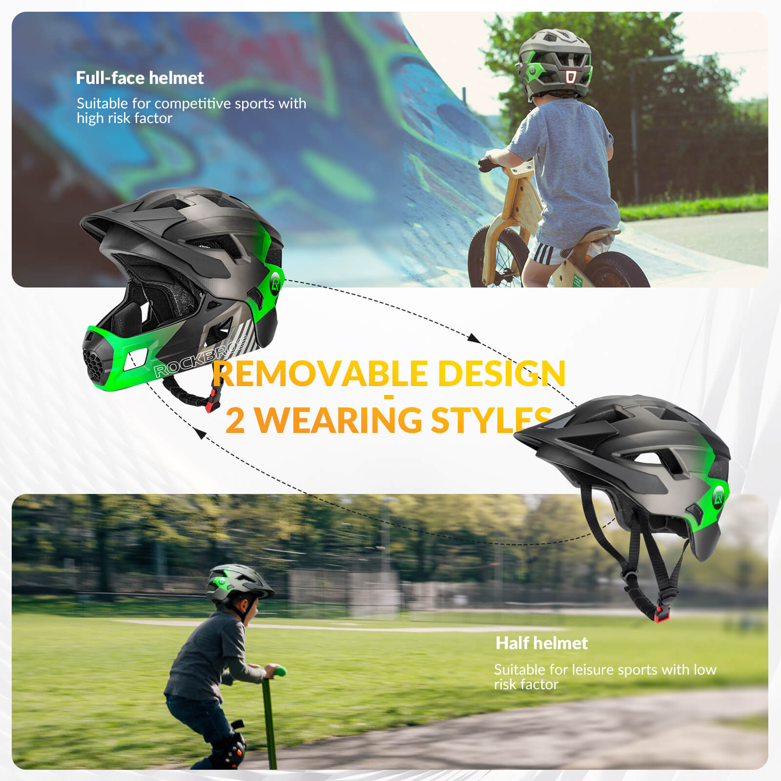 rockbros kids helmet TS-61 with impact protection and comfort padding
#color_green