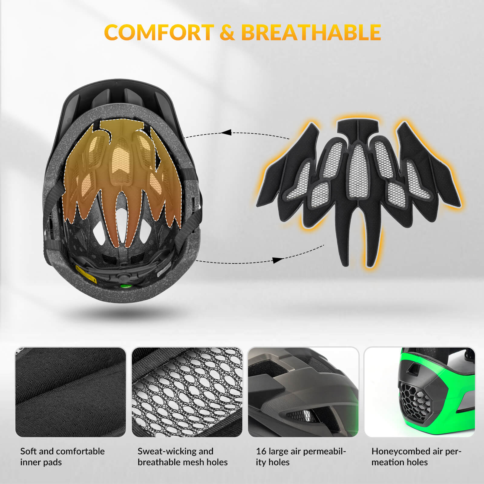 rockbros kids helmet TS-61 with impact protection and comfort padding
#color_green