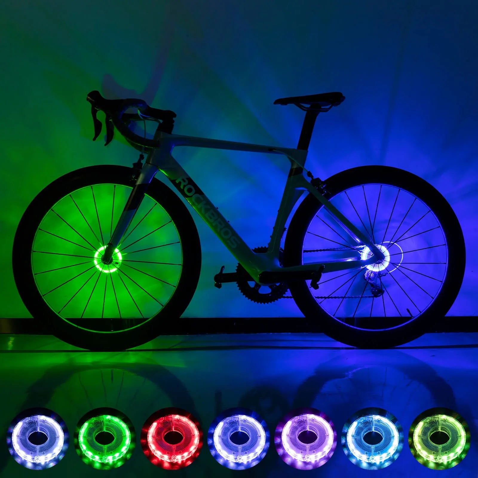 ROCKBROS rechargeable LED bicycle hub lights for road and mountain bike tyres.
#options_Mountain Bike (1-Pack)