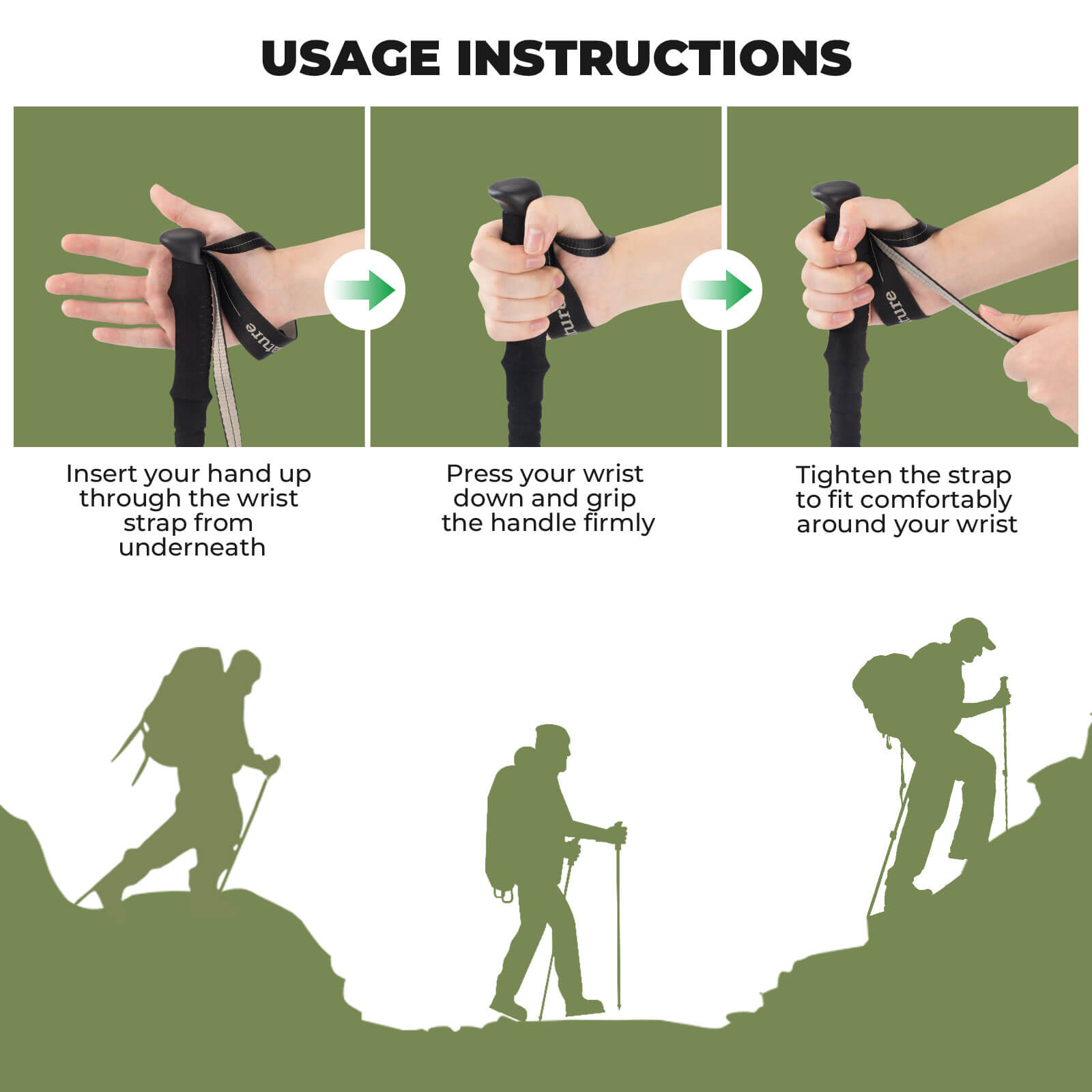 qunature ultralight 3-section trekking pole for outdoor trekking.
#color_black