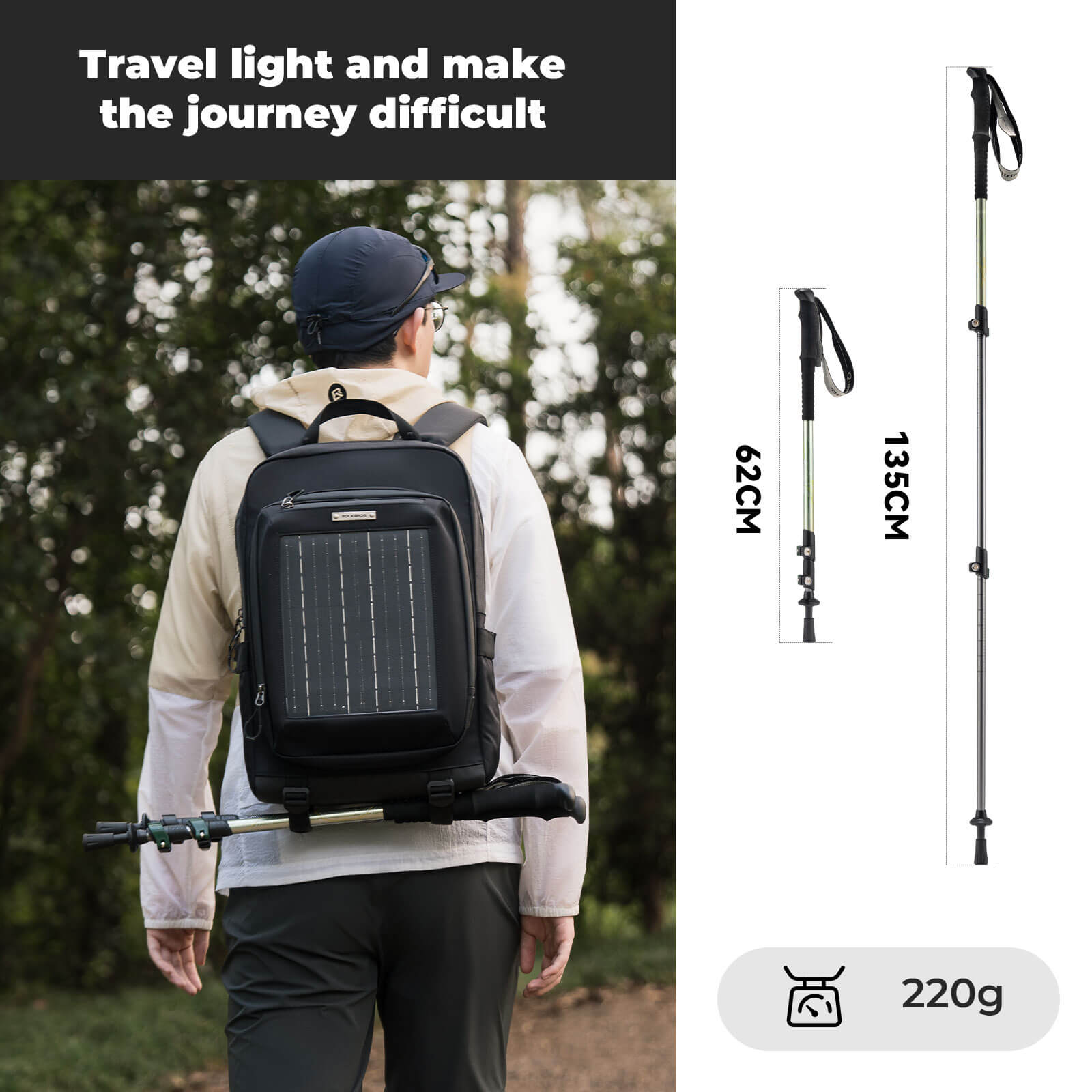 qunature ultralight 3-section trekking pole for outdoor trekking.
#color_green