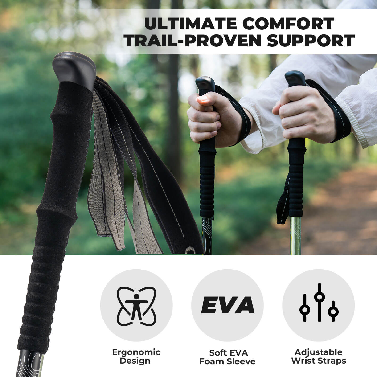 qunature ultralight 3-section trekking pole for outdoor trekking.
#color_green