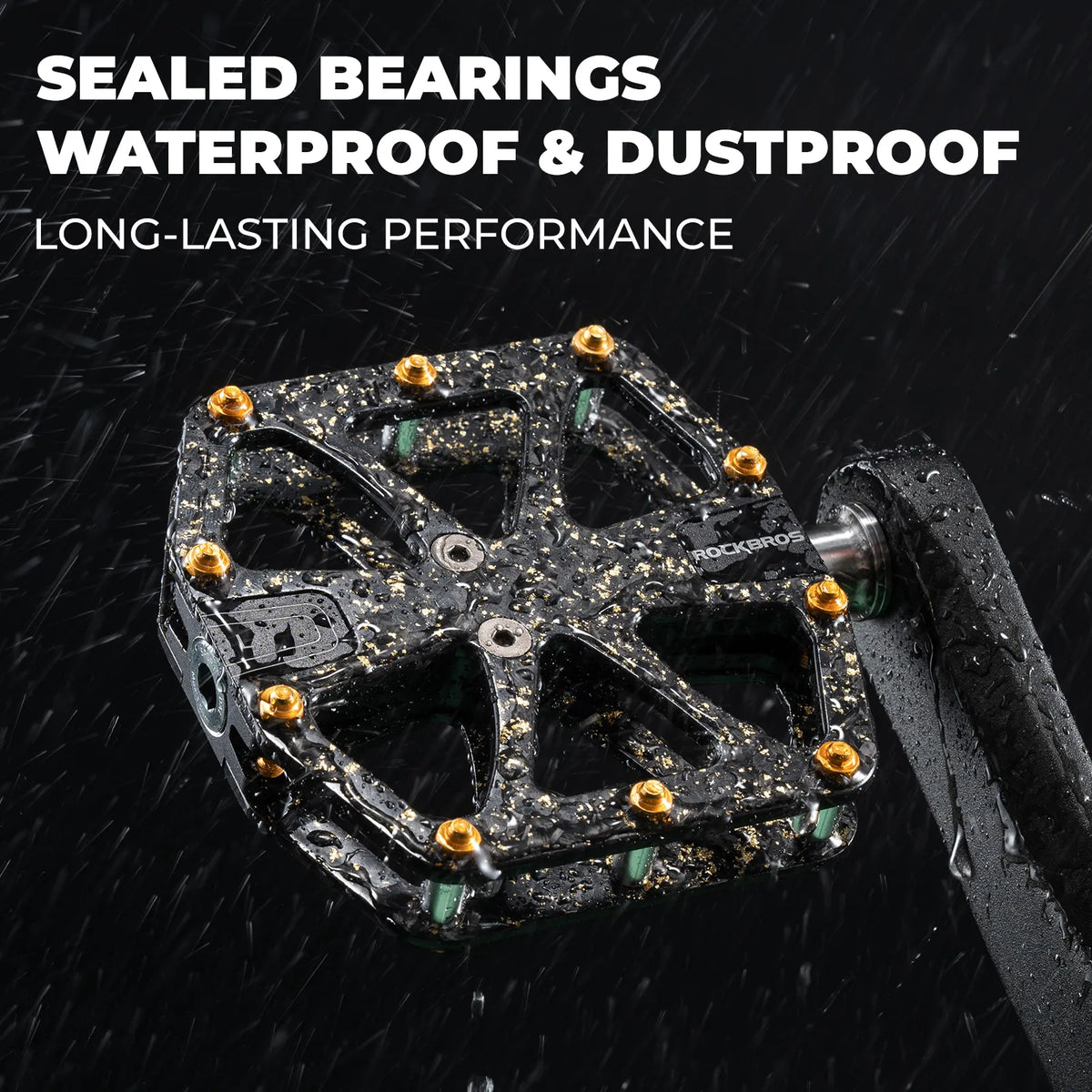 rockbros carbon fiber anti slip pedals for mountain biking.
#colour_orange