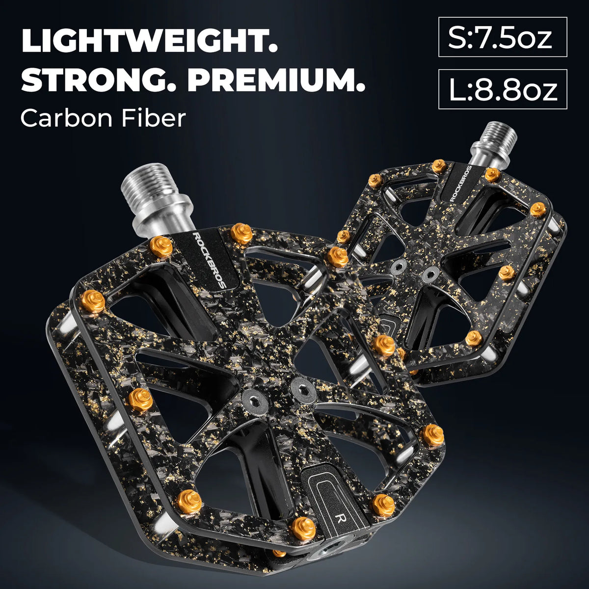 rockbros carbon fiber anti slip pedals for mountain biking.
#colour_orange