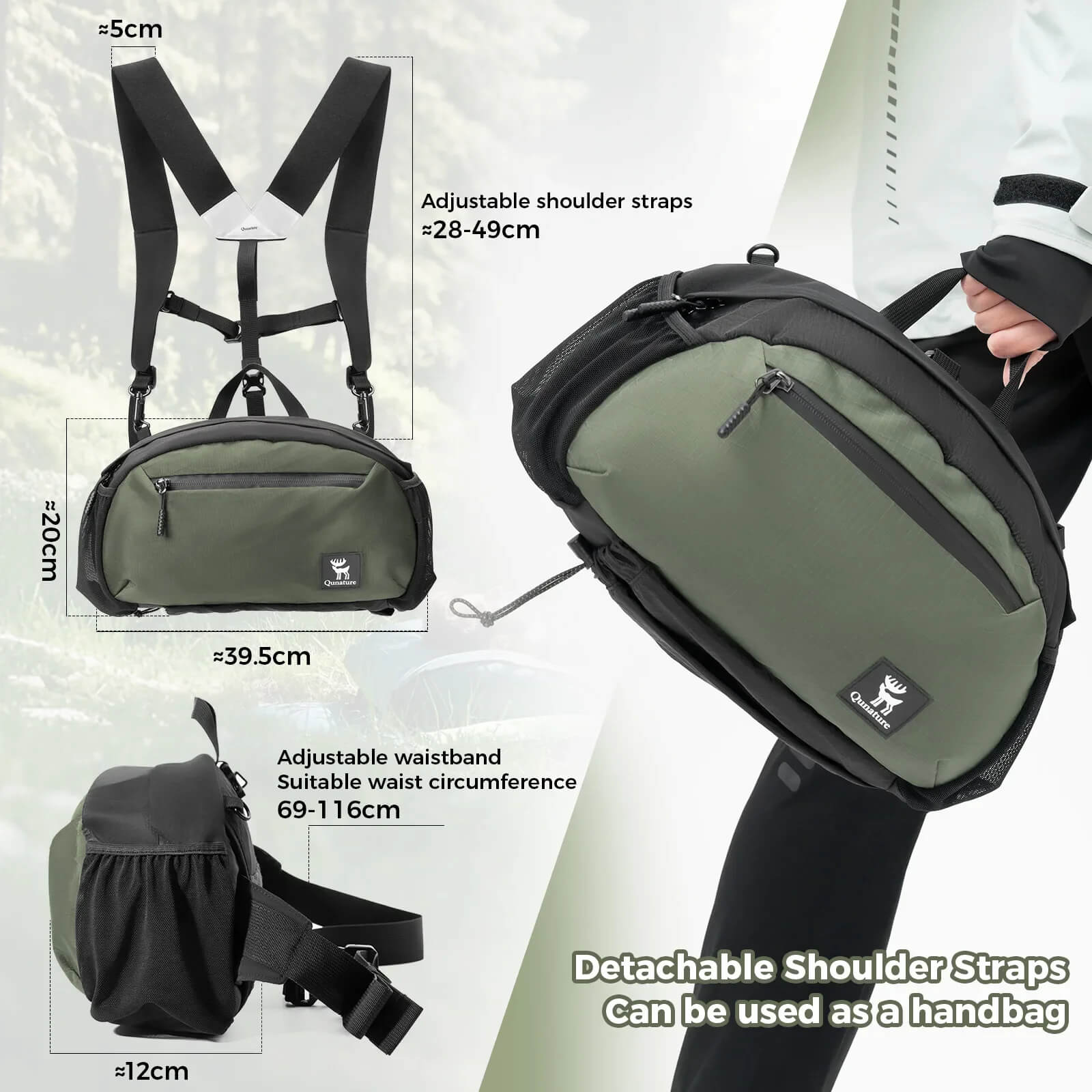 Water-repellent waist bag, suitable for outdoor rainy weather.
#color_khaki