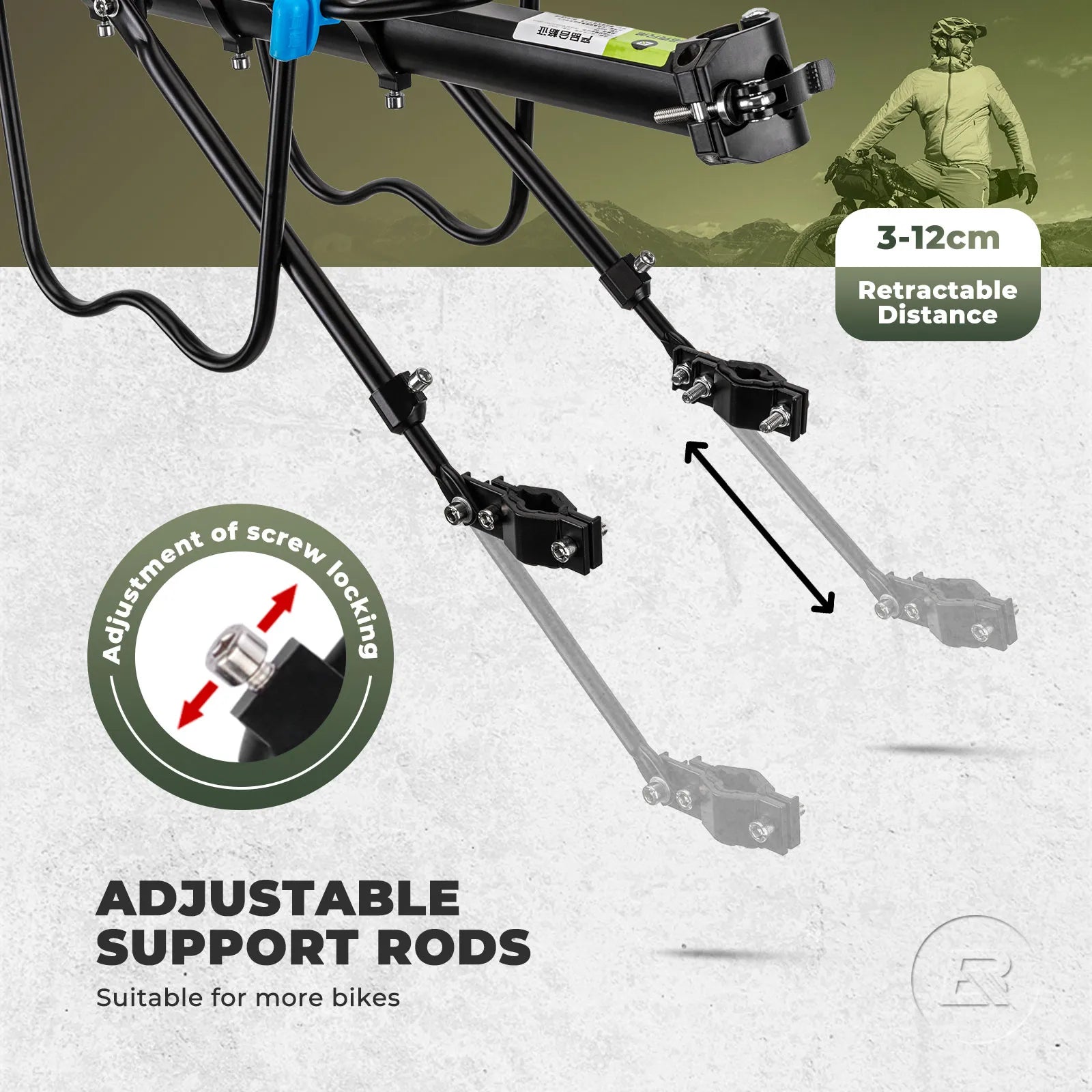 ROCKBROS lightweight rear bicycle cargo rack with adjustable seat post mount installed on a bike.
#options_Standard Quick Release