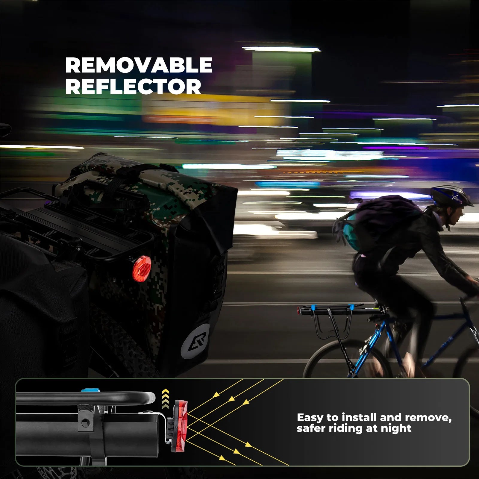 ROCKBROS lightweight rear bicycle cargo rack with adjustable seat post mount installed on a bike.
#options_Standard Quick Release
