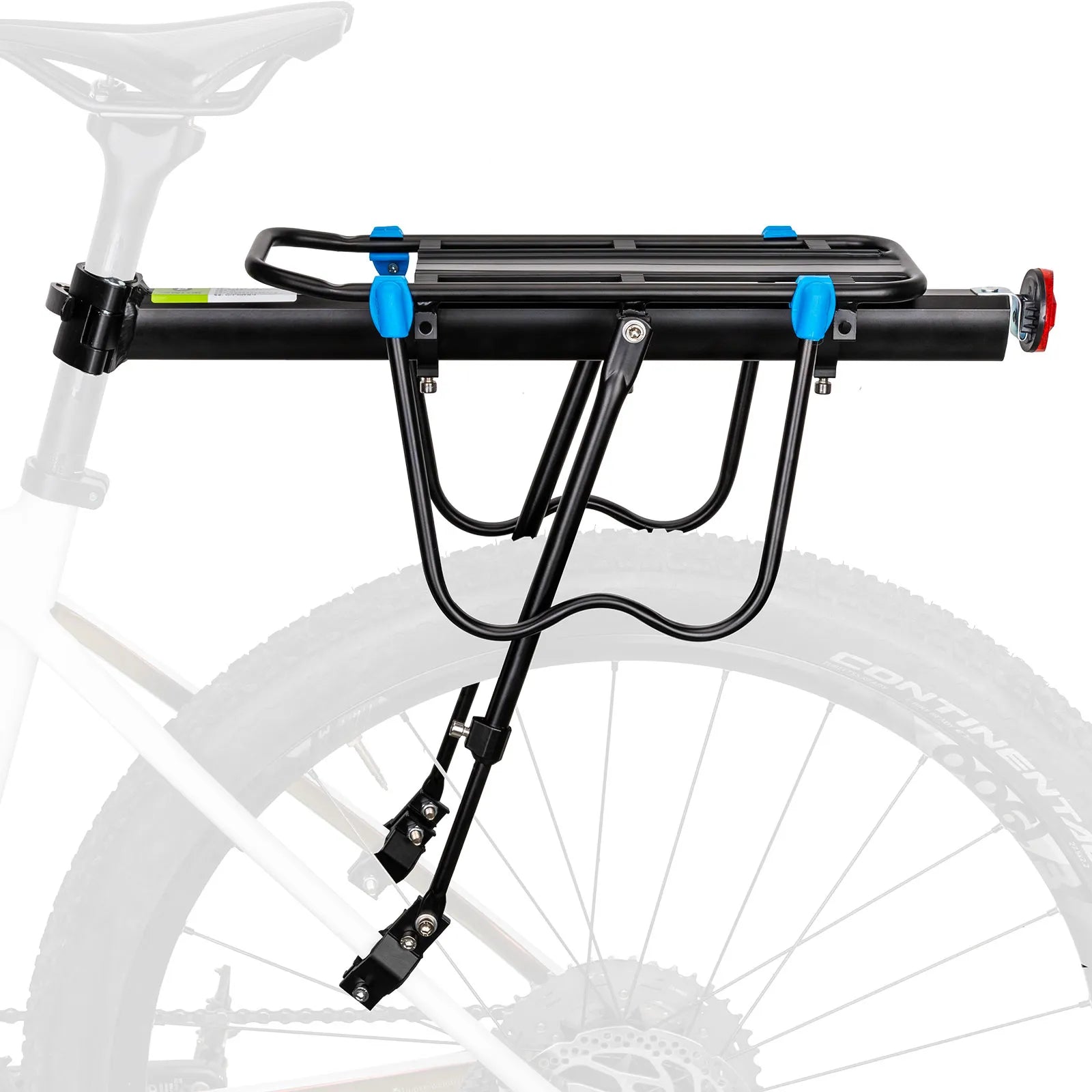 ROCKBROS lightweight rear bicycle cargo rack with adjustable seat post mount installed on a bike.
#options_Standard Quick Release