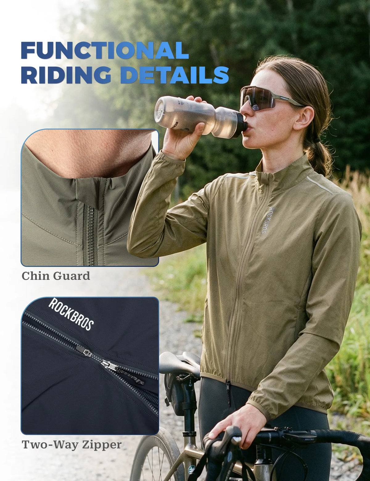 ROCKBROS lightweight windproof cycling jacket with breathable mesh back.
#colour_green