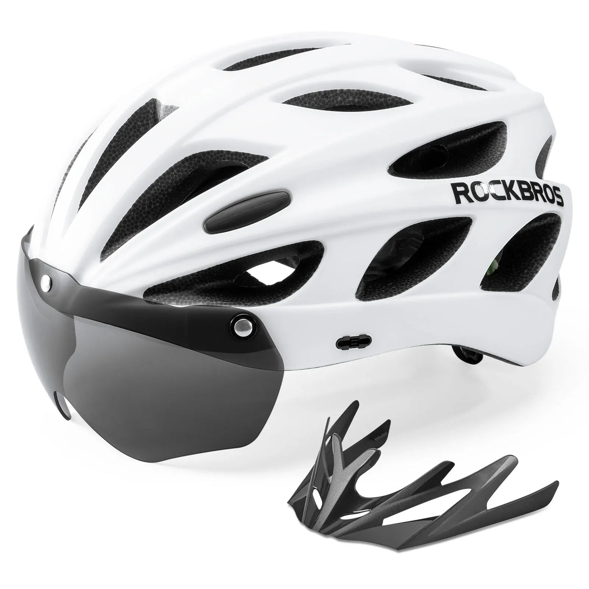 rockbros magnetic goggles cycling helmet for road and mountain biking.
#colour_white